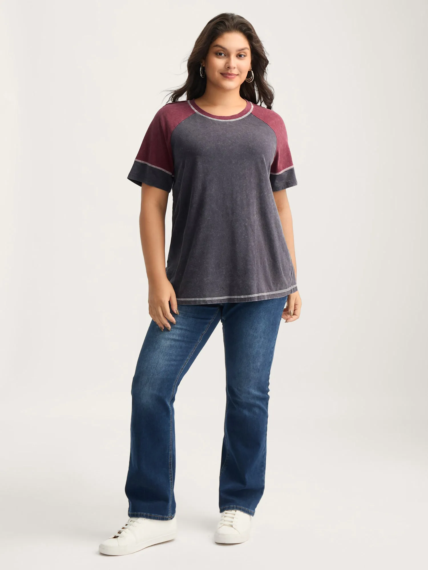 Cotton Vintage Color Contrast Solid T-Shirt sold by Bloomchic product image thumbnail 3