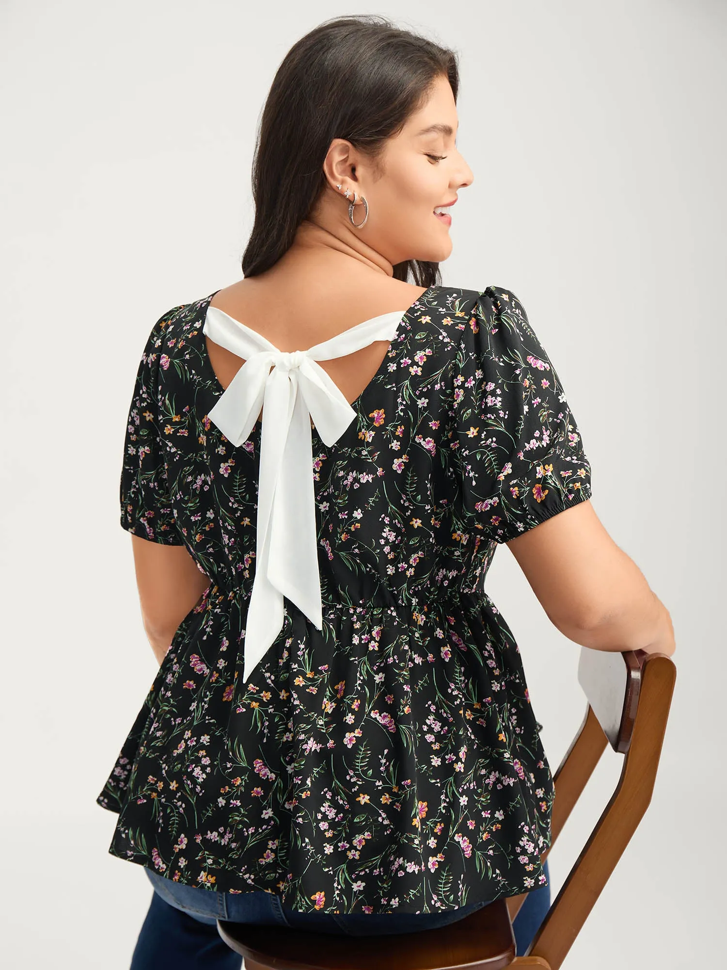 Floral Print Bow Back Detail Blouse sold by Bloomchic