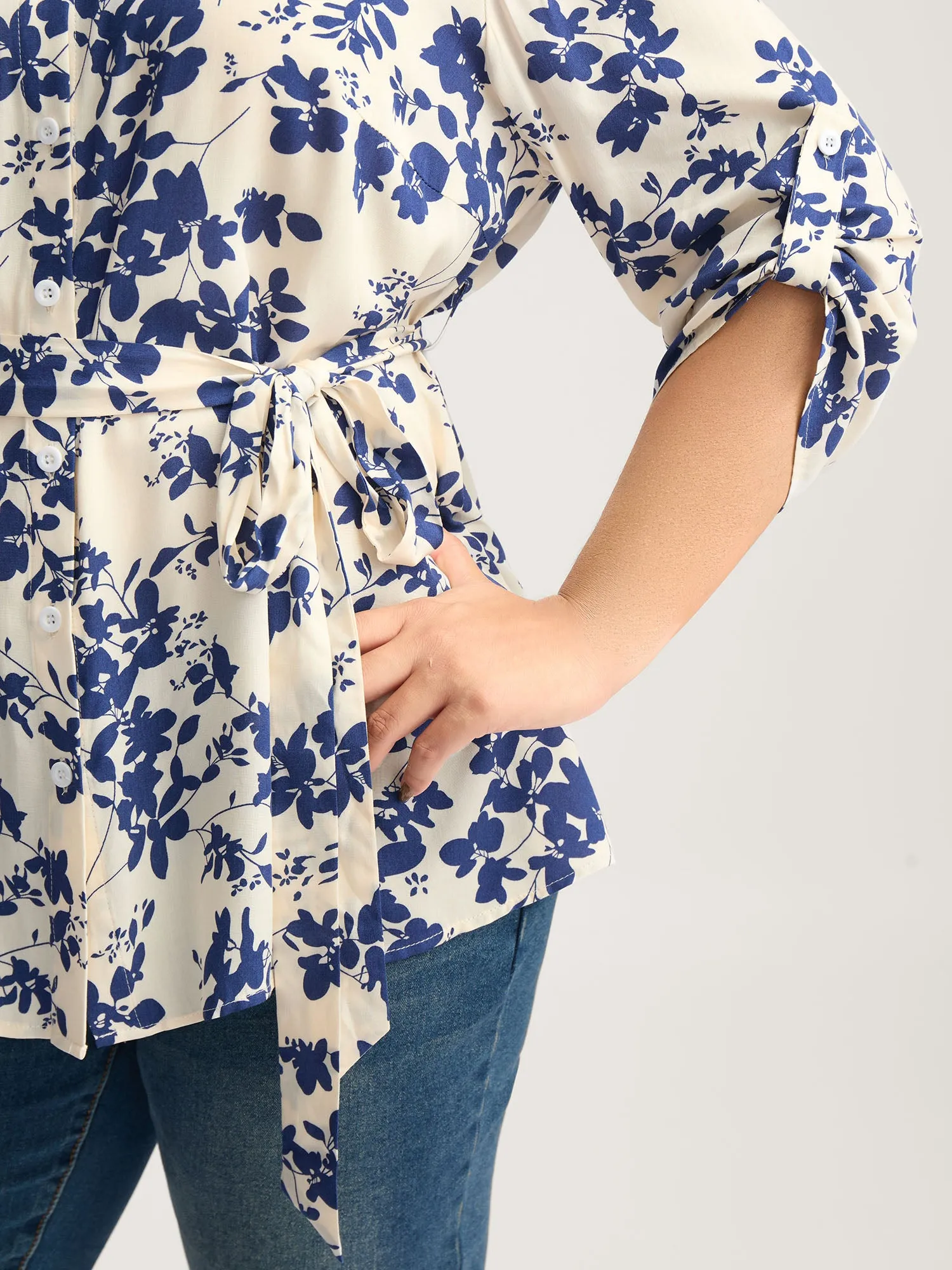 Floral Print Waist-Tie Button Blouse sold by Bloomchic product image thumbnail 2