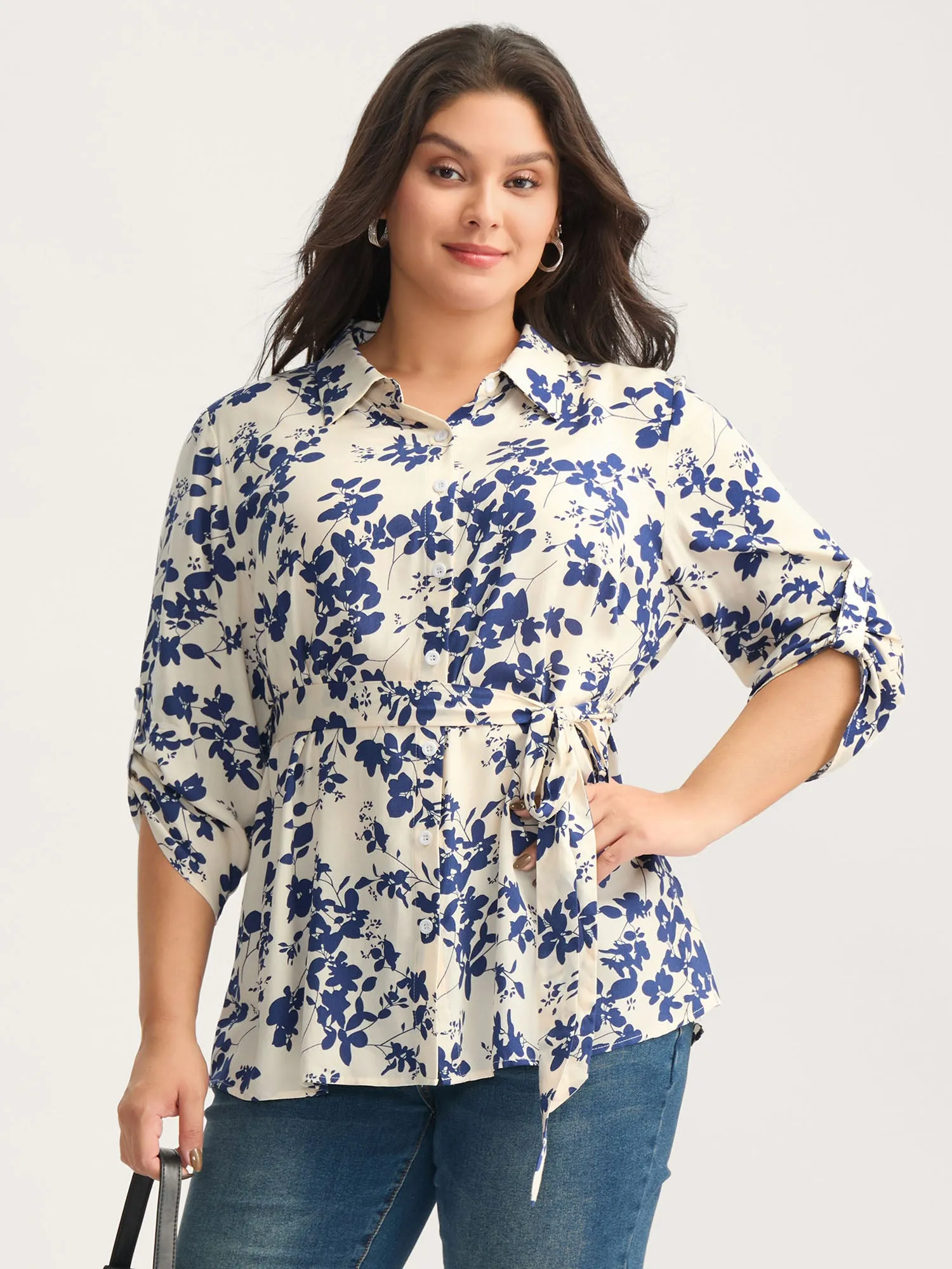 Floral Print Waist-Tie Button Blouse sold by Bloomchic