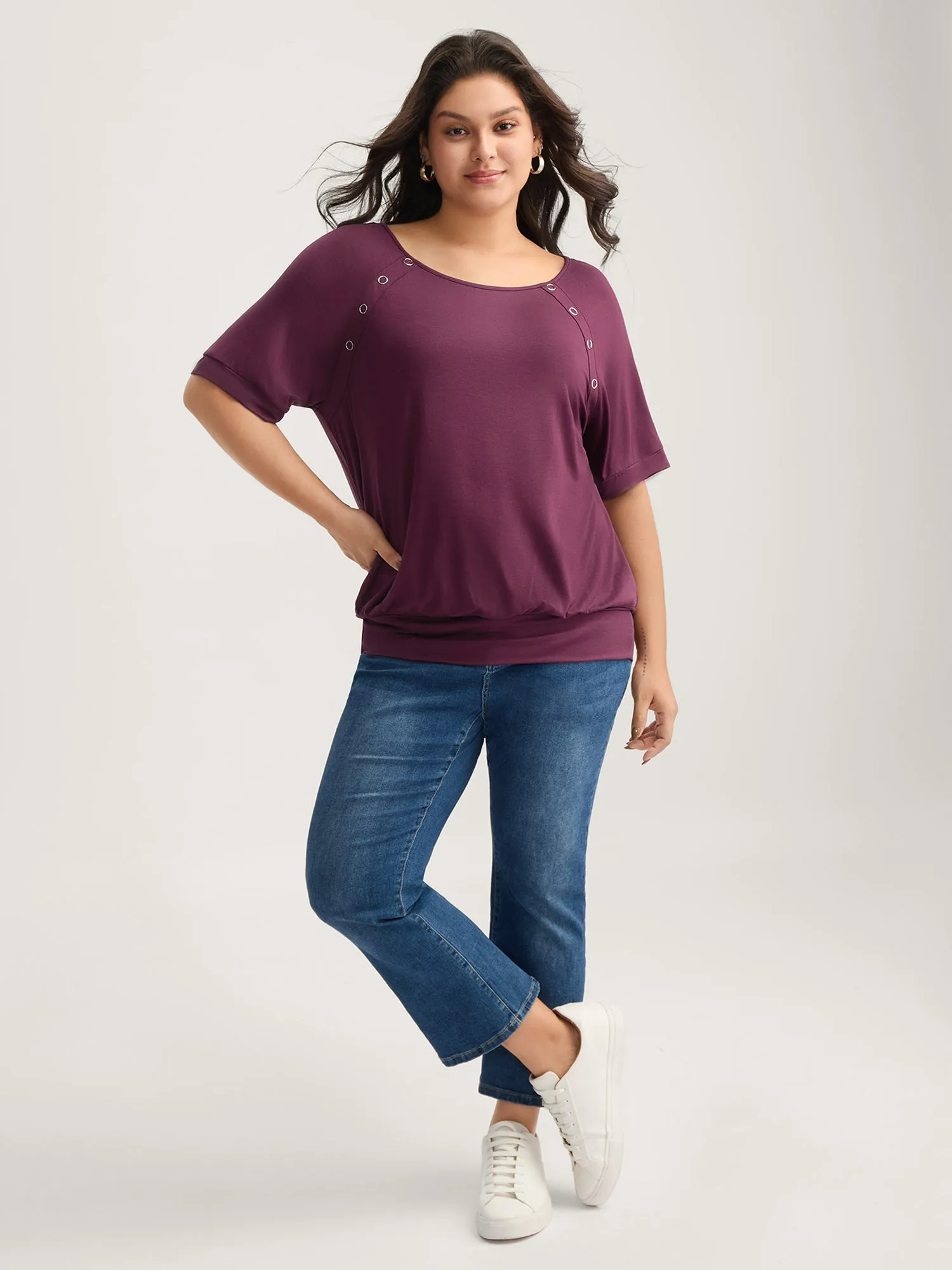 Supersoft Raglan Button Solid Knit Top sold by Bloomchic product image thumbnail 3