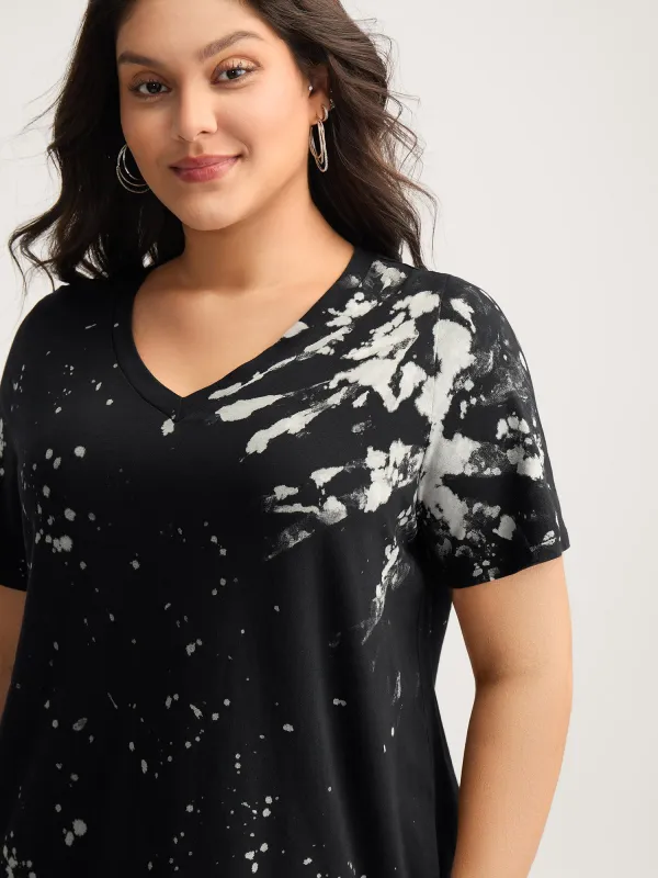 Cotton Tie-Dye Stretchy V-Neck T-Shirt sold by Bloomchic