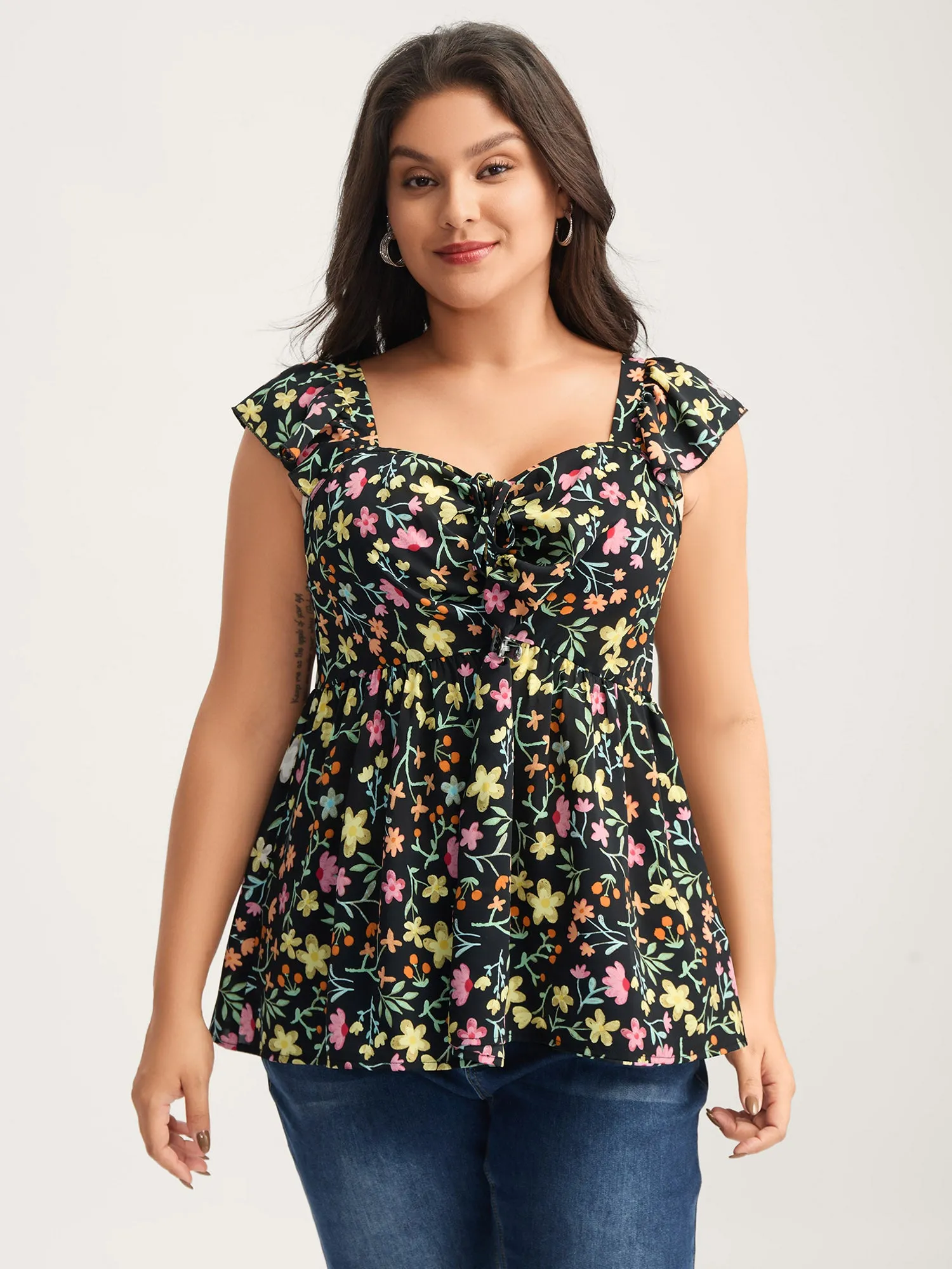 Floral Ruched Bodice Sweetheart Tank Top sold by Bloomchic