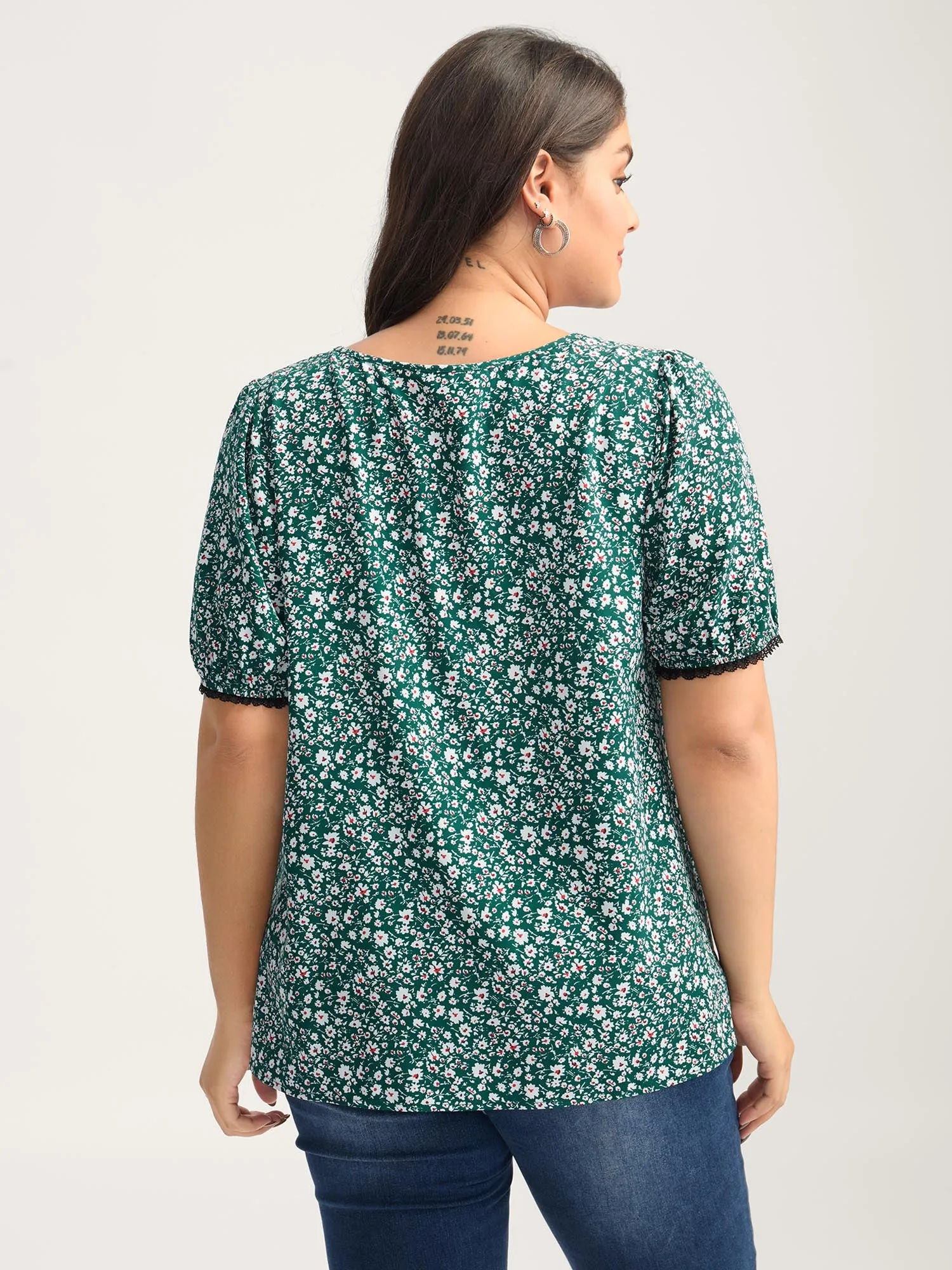 Ditsy Floral Print Lace Trim Blouse sold by Bloomchic product image thumbnail 4