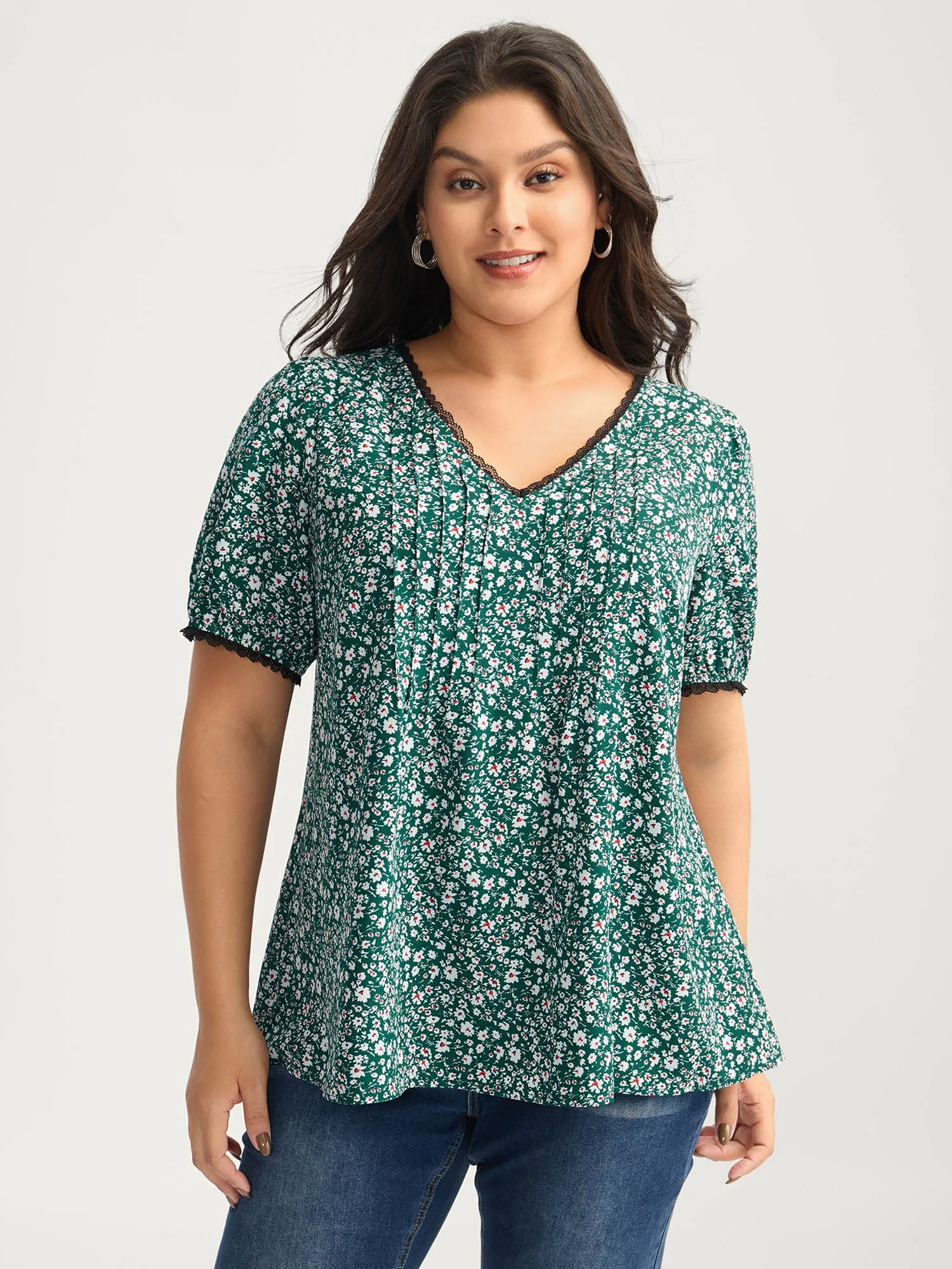 Ditsy Floral Print Lace Trim Blouse sold by Bloomchic product image thumbnail 2