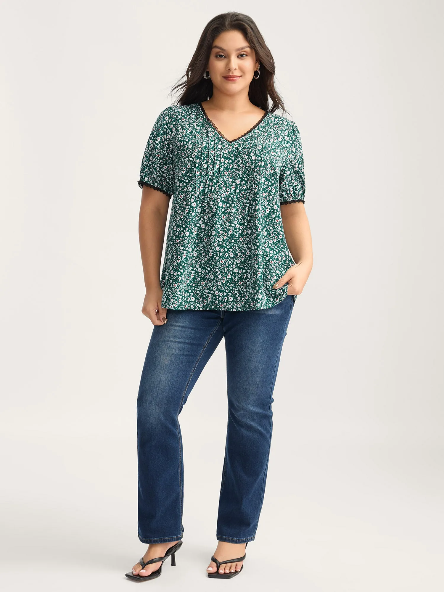 Ditsy Floral Print Lace Trim Blouse sold by Bloomchic product image thumbnail 3