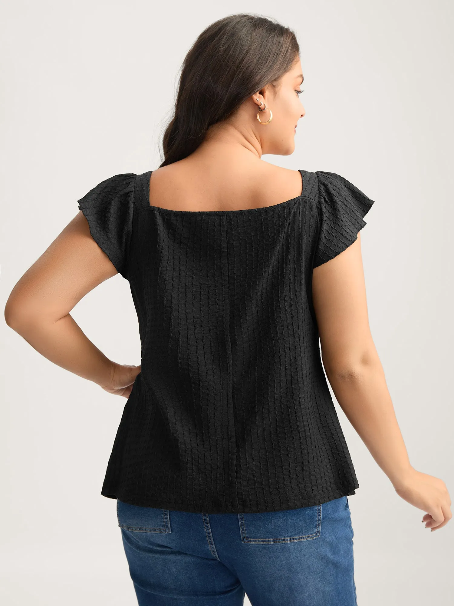 Textured Shape Button Flutter Sleeve Blouse sold by Bloomchic product image thumbnail 4