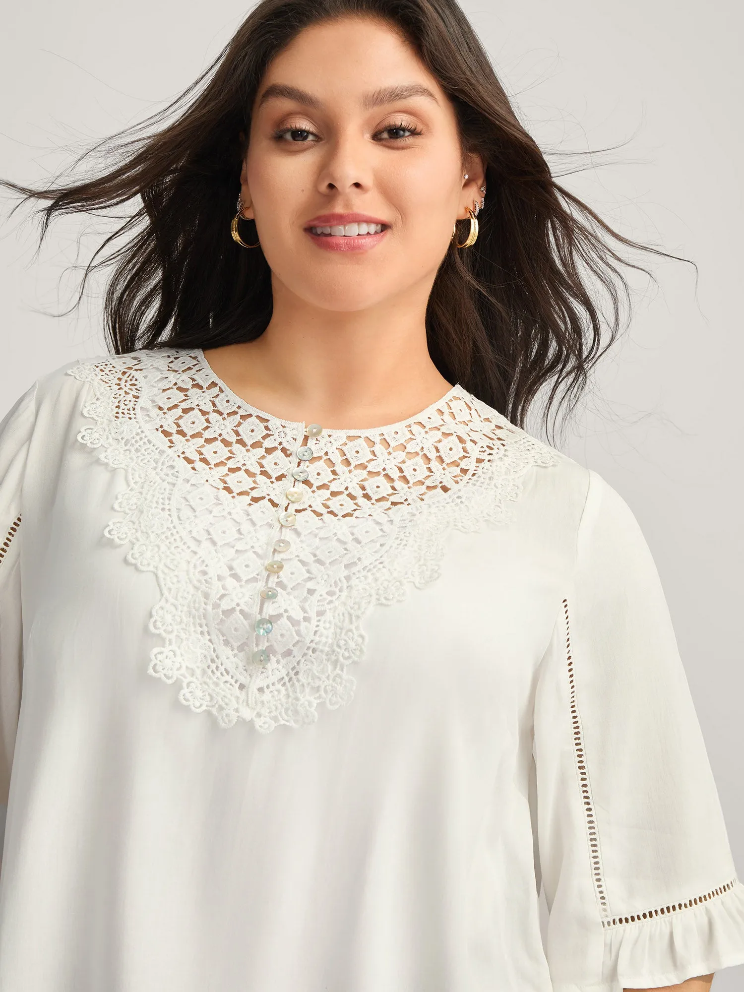 Lace Spliced Button Detail Blouse sold by Bloomchic product image thumbnail 2