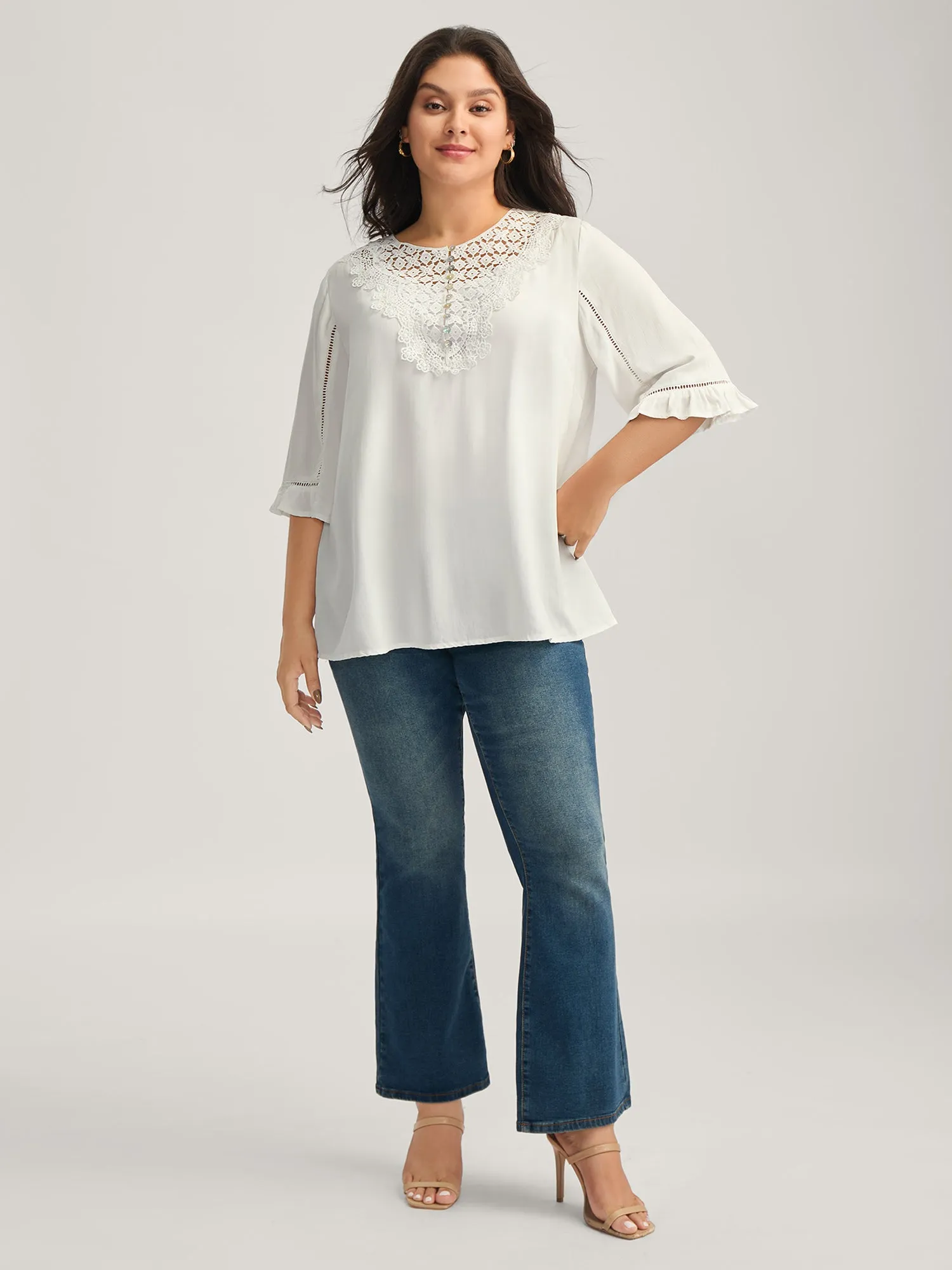 Lace Spliced Button Detail Blouse sold by Bloomchic product image thumbnail 3