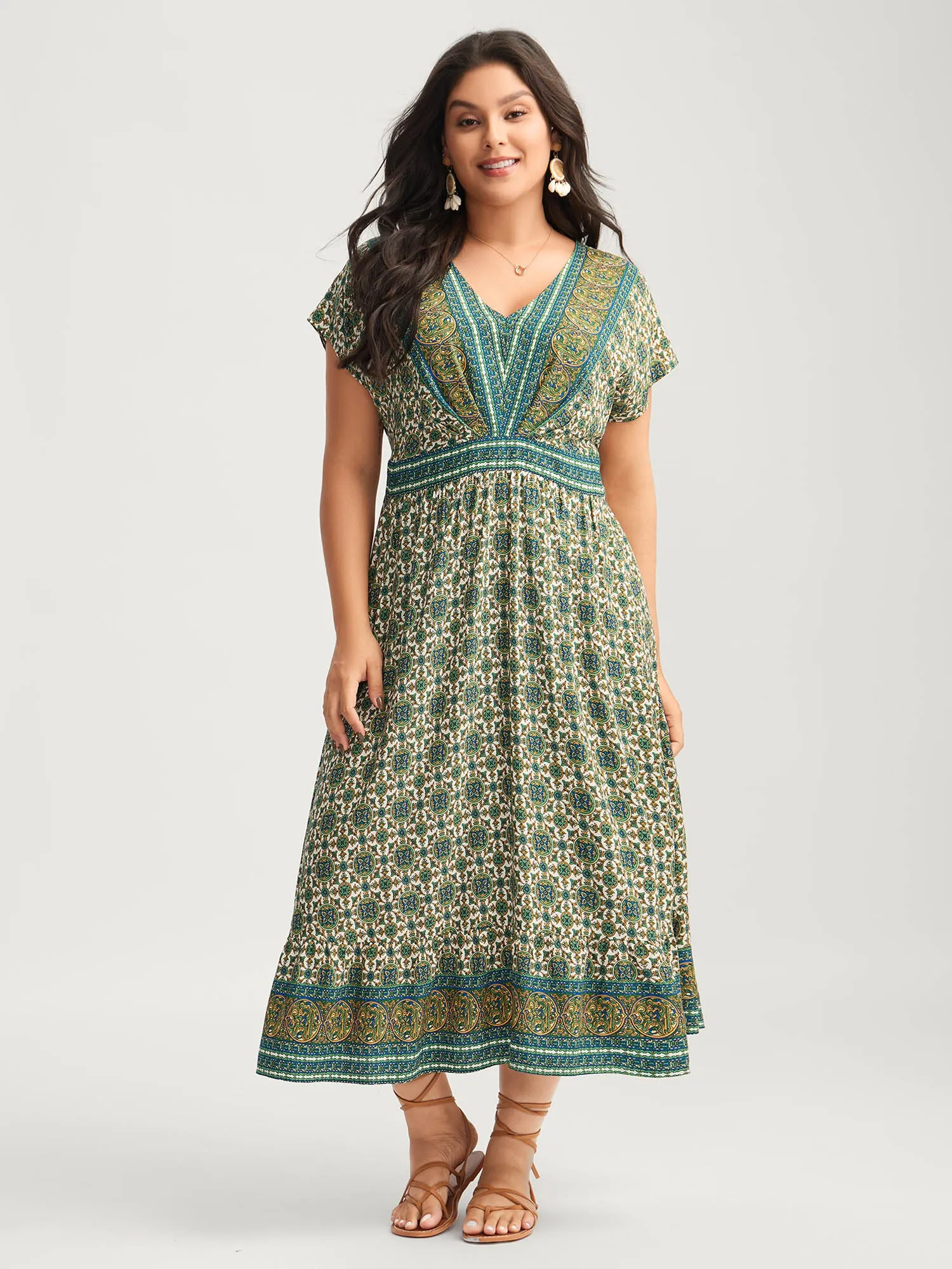 Rayon Floral Boho Print Pockets Midi Dress sold by Bloomchic product image thumbnail 3