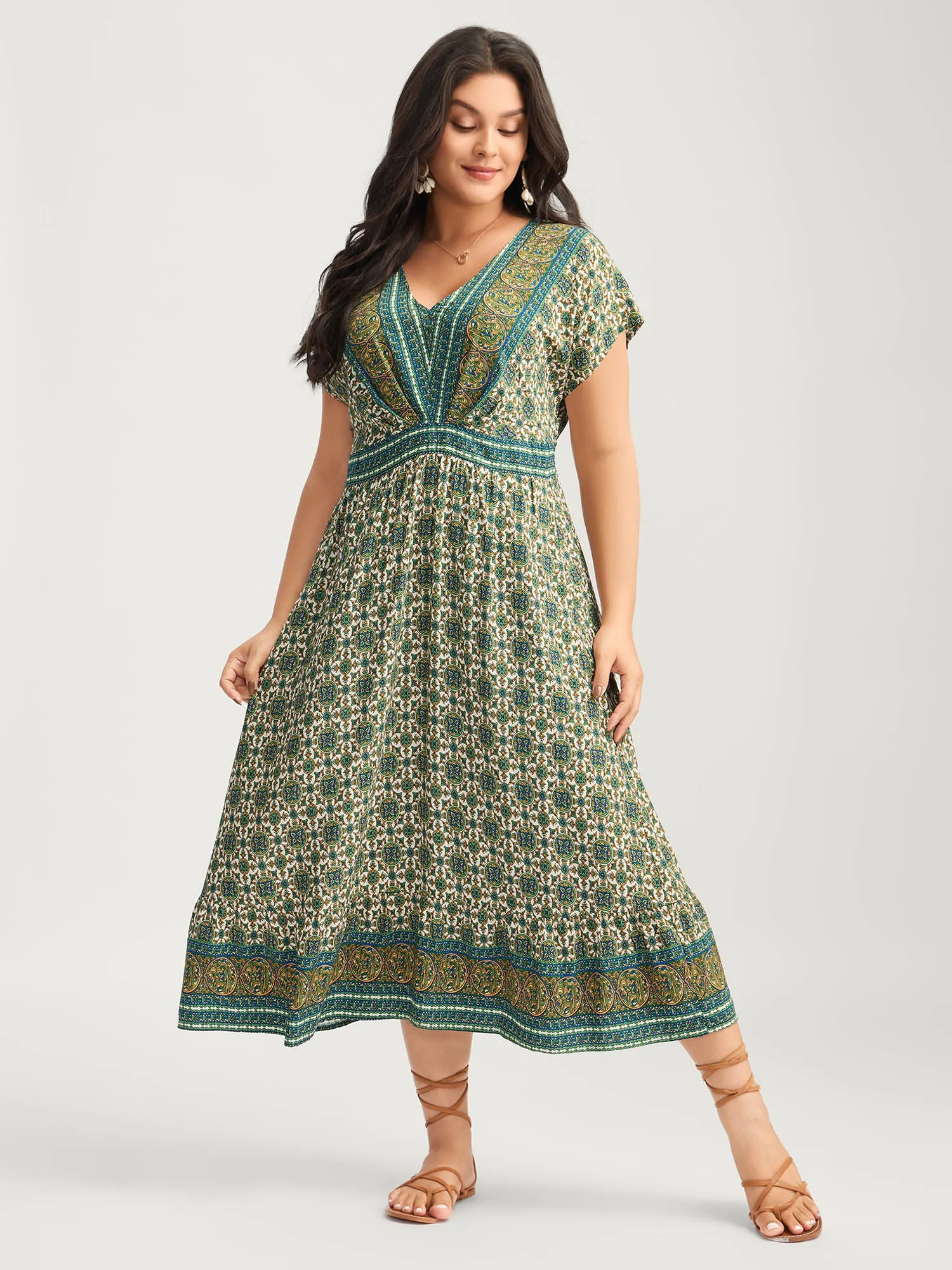 Rayon Floral Boho Print Pockets Midi Dress sold by Bloomchic