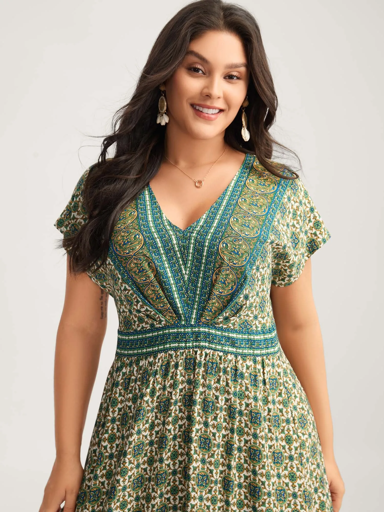 Rayon Floral Boho Print Pockets Midi Dress sold by Bloomchic product image thumbnail 2