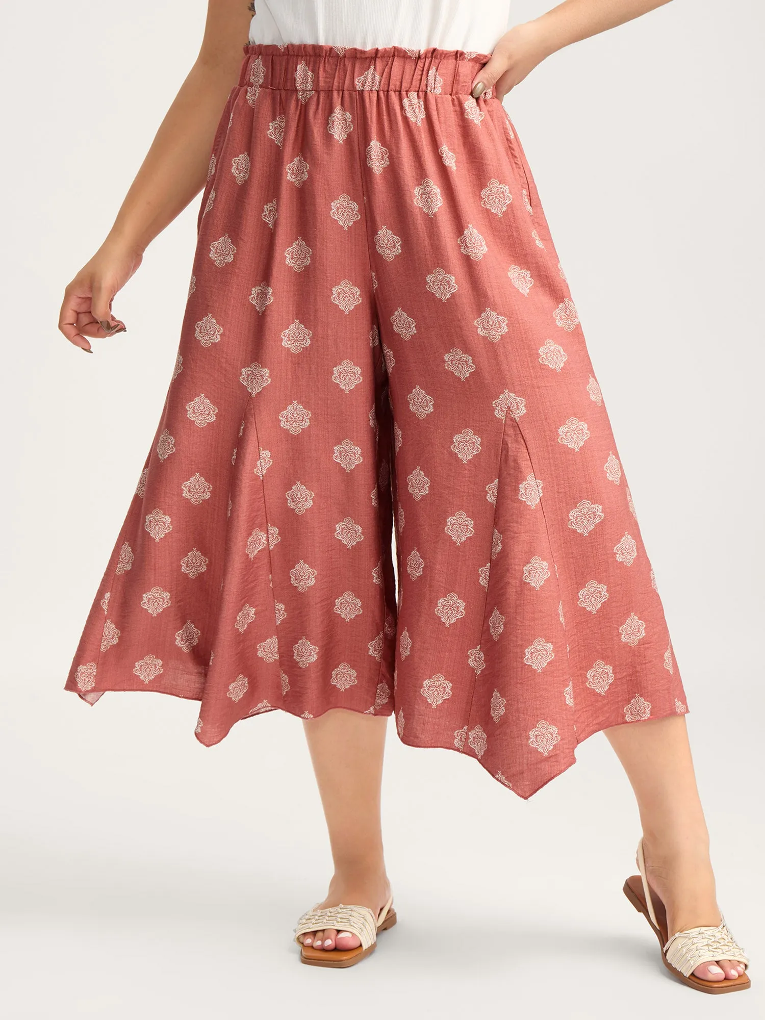 Boho Print Irregular Hem Flare Pants sold by Bloomchic