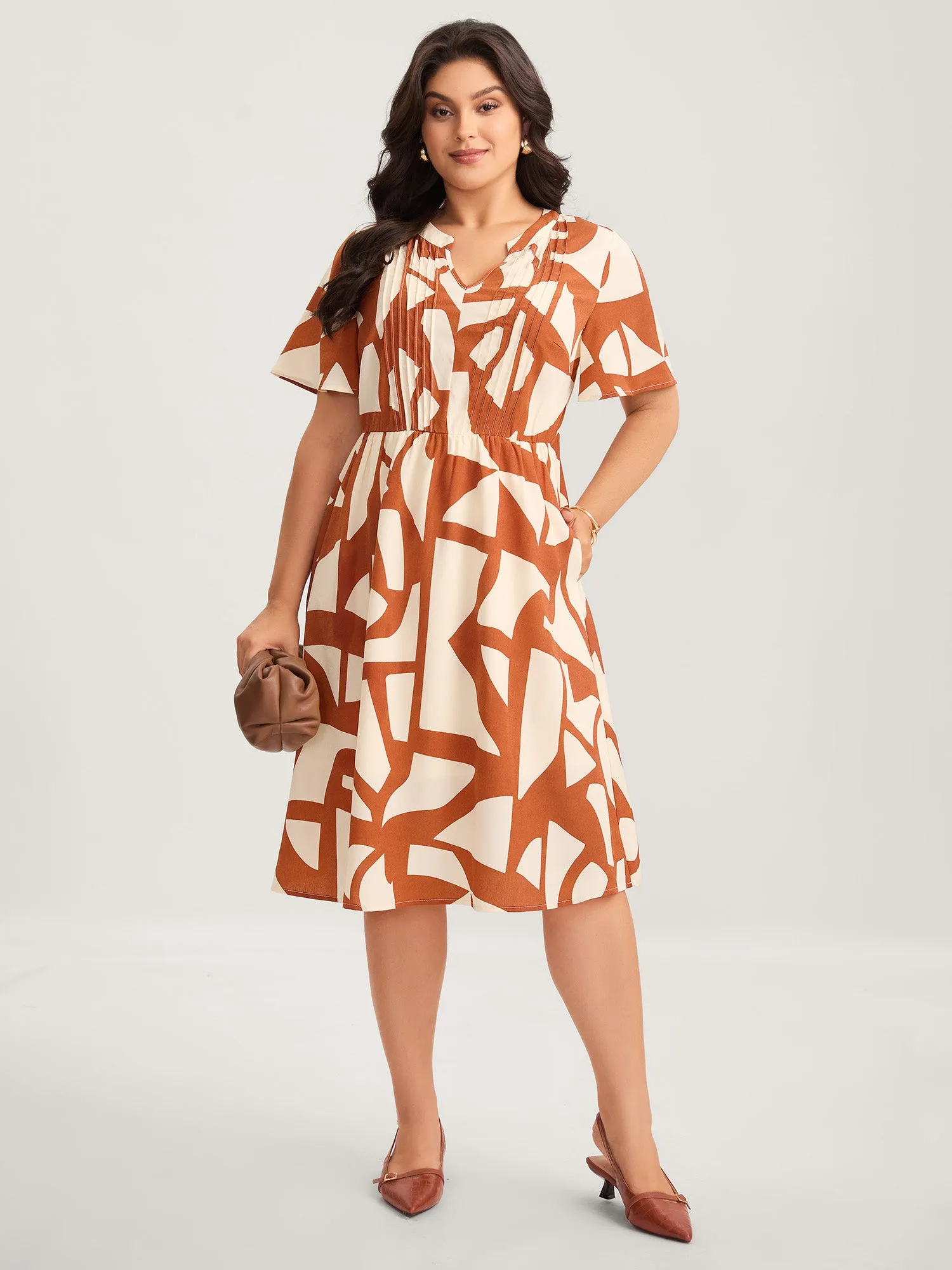 Toothpick Pleat Notched Collar Midi Dress sold by Bloomchic product image thumbnail 3
