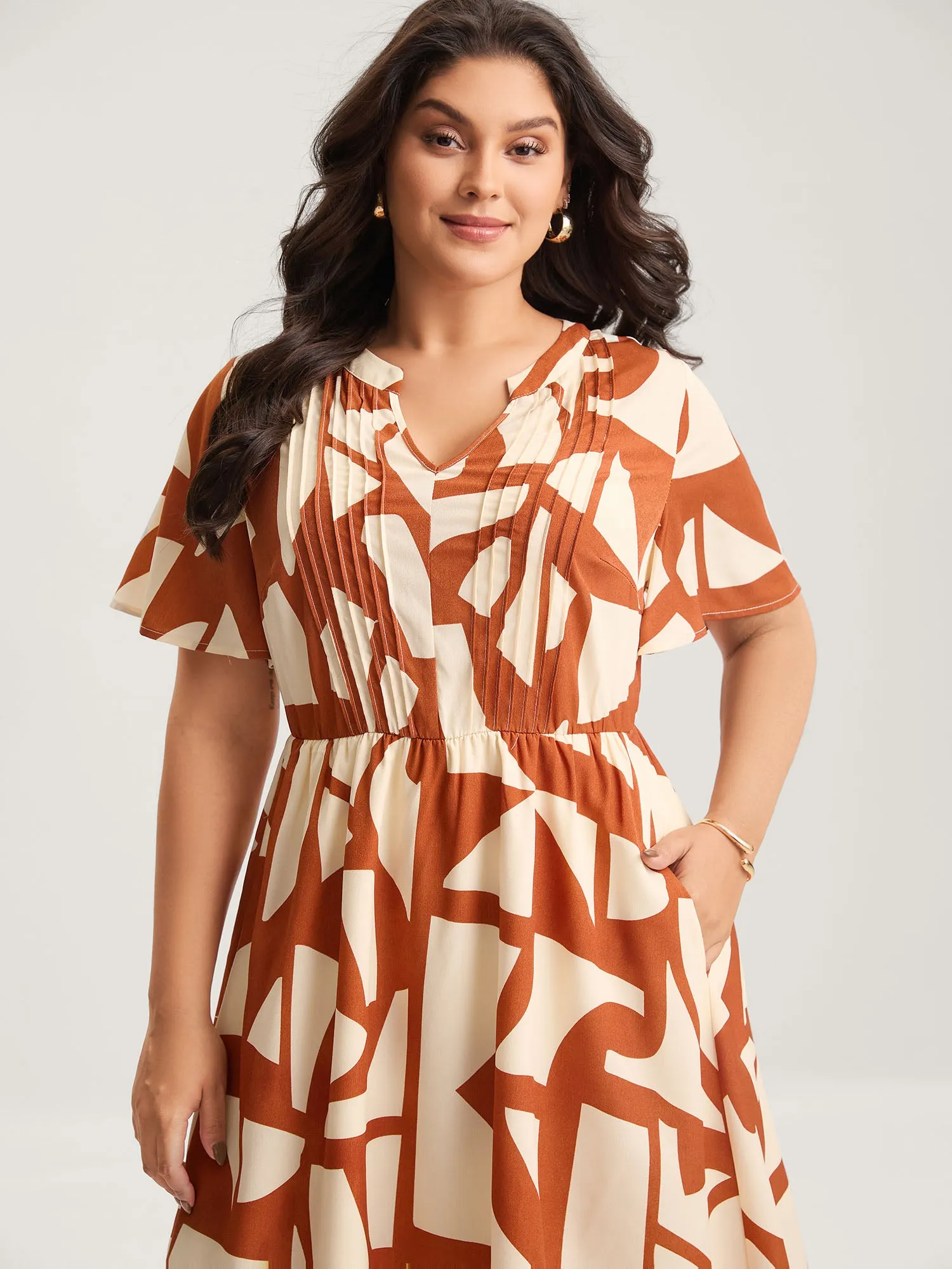 Toothpick Pleat Notched Collar Midi Dress sold by Bloomchic