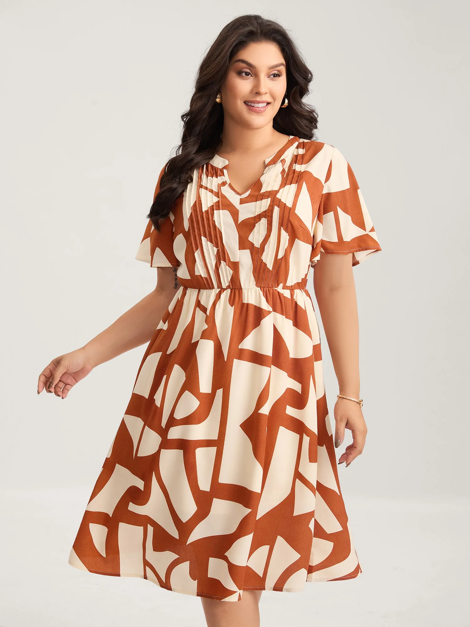 Toothpick Pleat Notched Collar Midi Dress sold by Bloomchic product image thumbnail 2