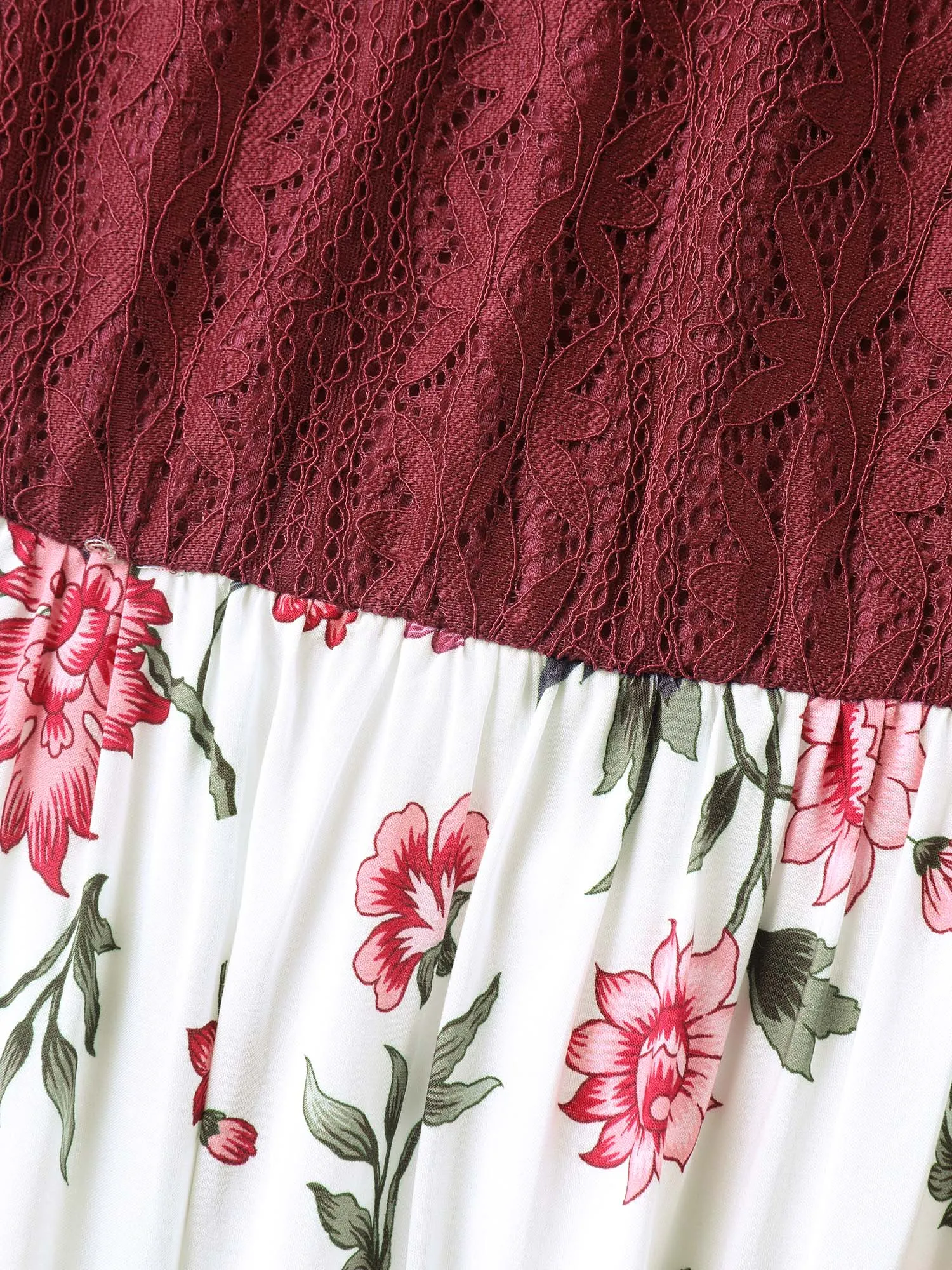 Floral Lace Stretchy Waist Contrast Midi Dress sold by Bloomchic product image thumbnail 5