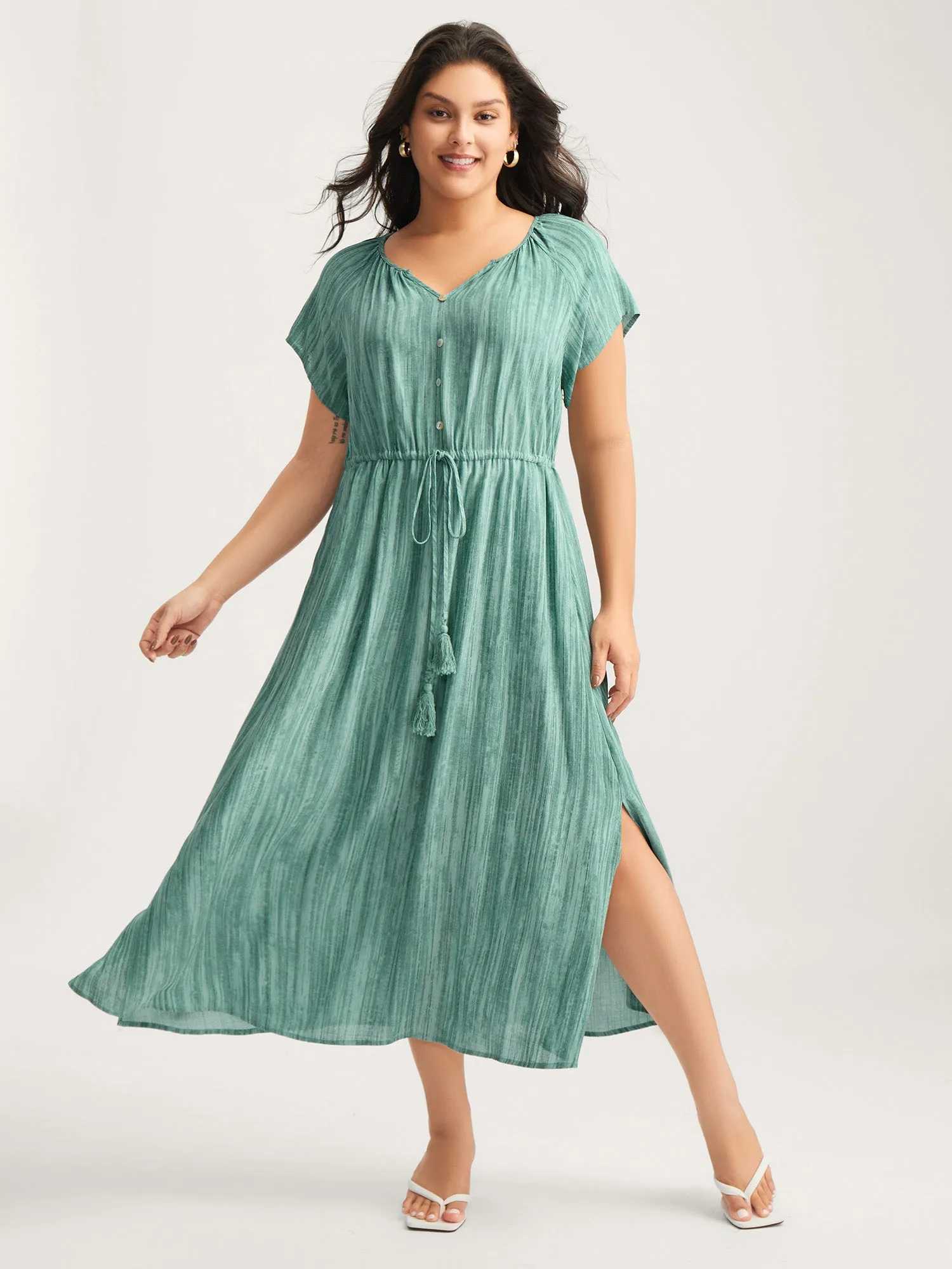 Linen Rayon Blend Tassels Textured Maxi Dress sold by Bloomchic