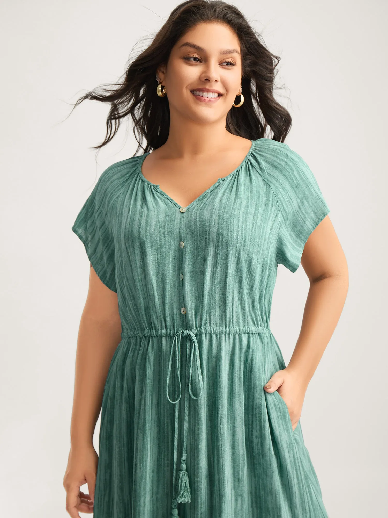 Linen Rayon Blend Tassels Textured Maxi Dress sold by Bloomchic product image thumbnail 2