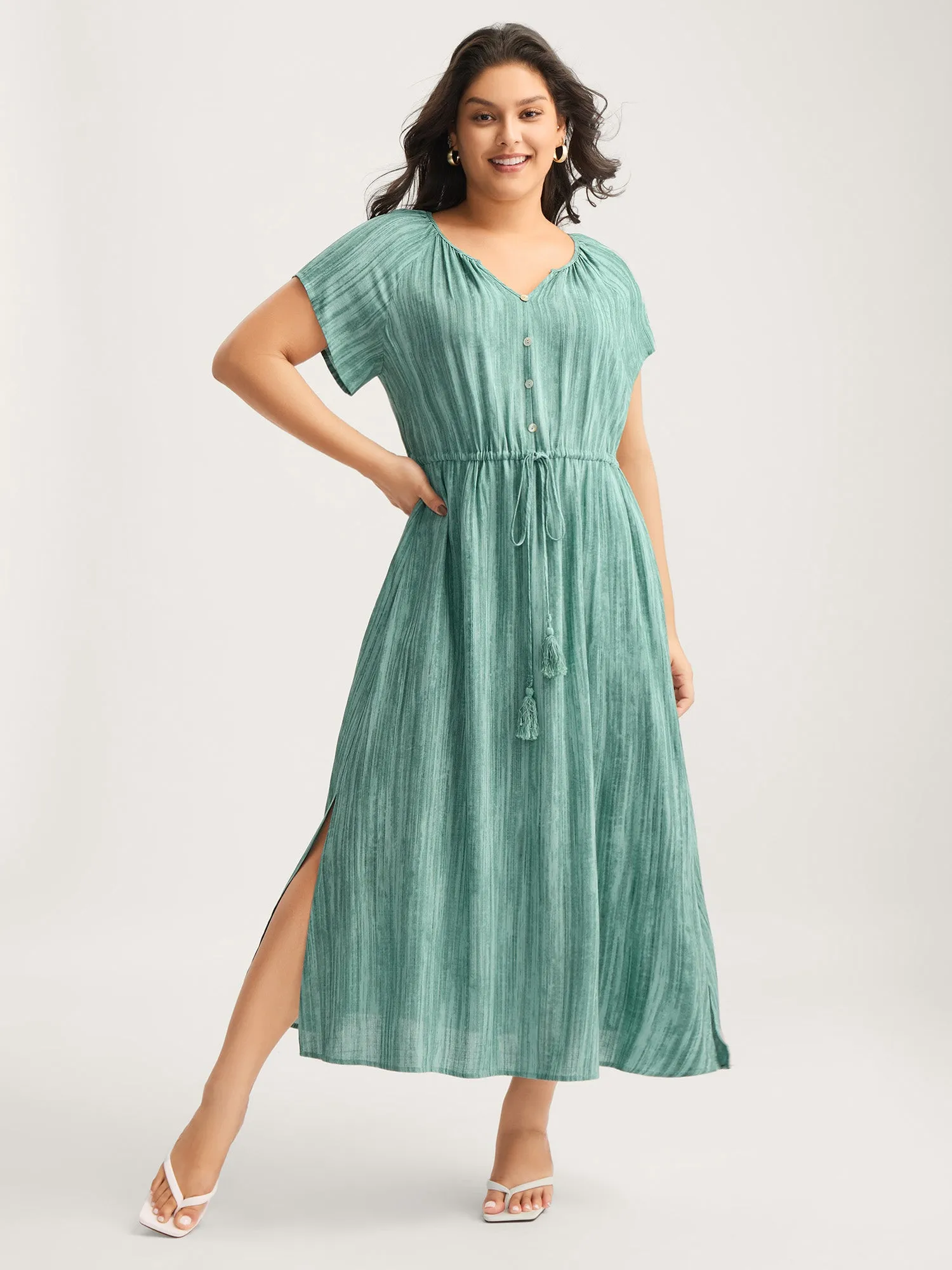 Linen Rayon Blend Tassels Textured Maxi Dress sold by Bloomchic product image thumbnail 3