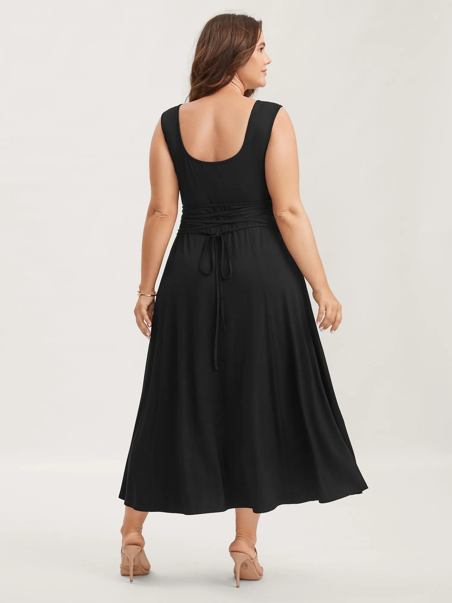 Sheer Back-Tie Plunging Neck Midi Dress sold by Bloomchic product image thumbnail 4