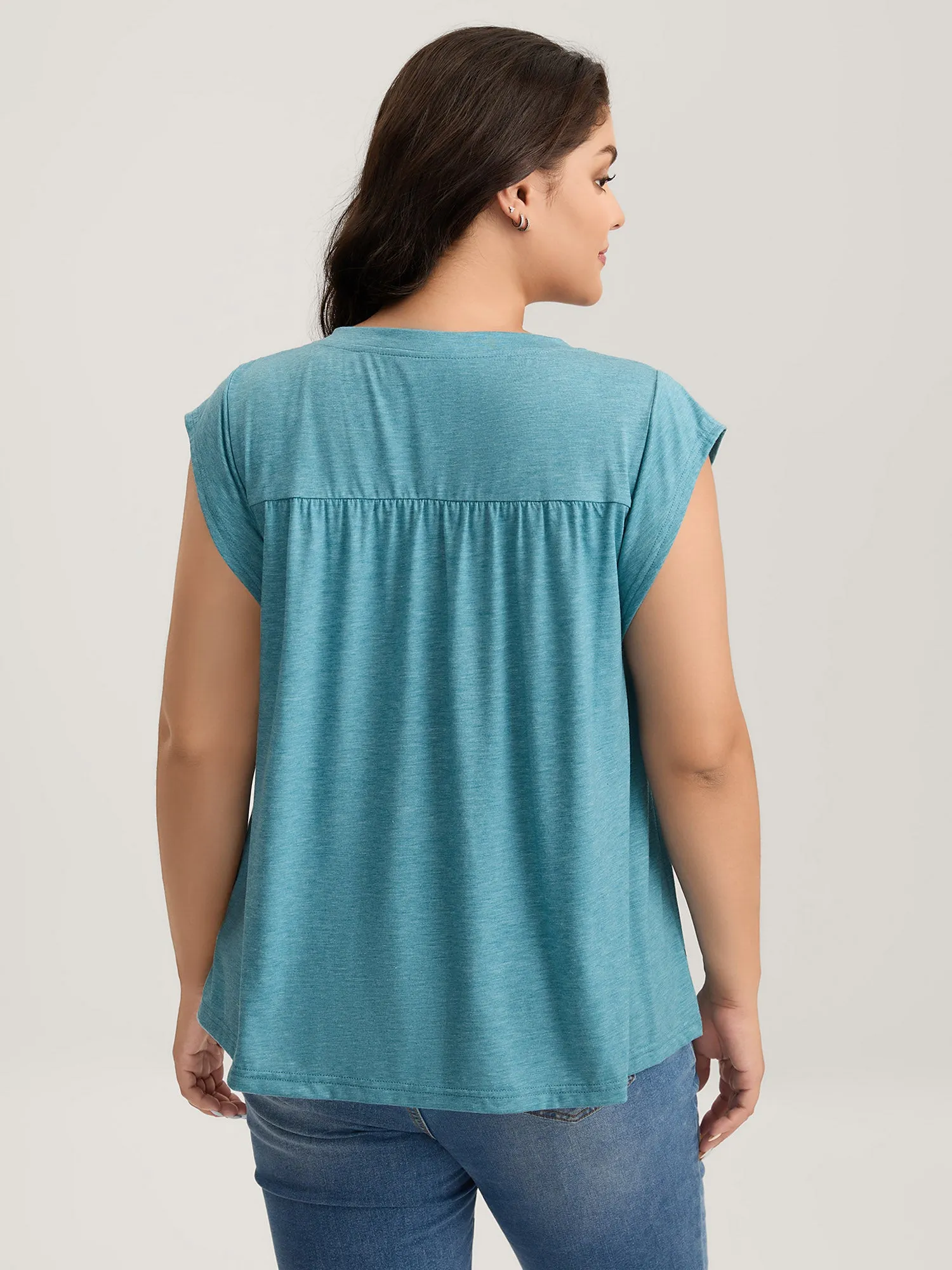 Heather Pleated Buttons Placket Solid T-Shirt sold by Bloomchic product image thumbnail 4