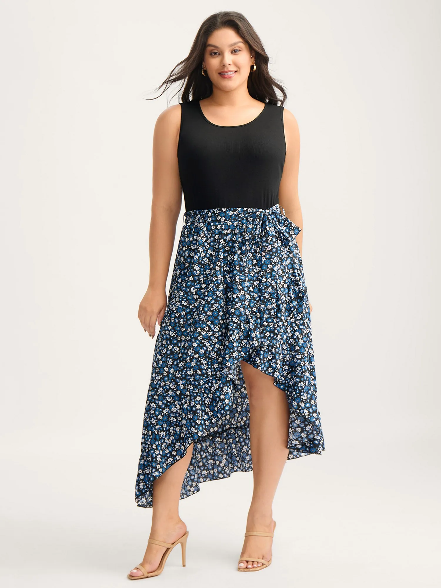Floral Asymmetrical Hem Bow-Tie Midi Dress sold by Bloomchic product image thumbnail 3
