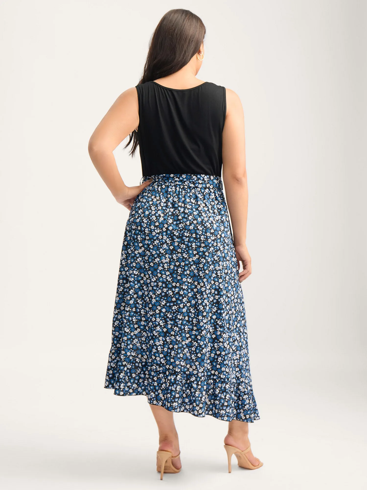 Floral Asymmetrical Hem Bow-Tie Midi Dress sold by Bloomchic product image thumbnail 4