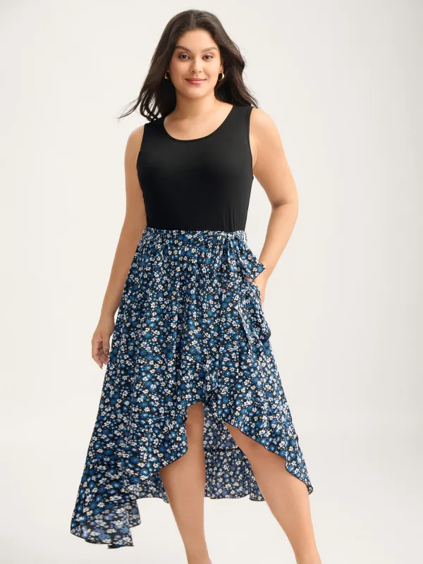 Floral Asymmetrical Hem Bow-Tie Midi Dress sold by Bloomchic