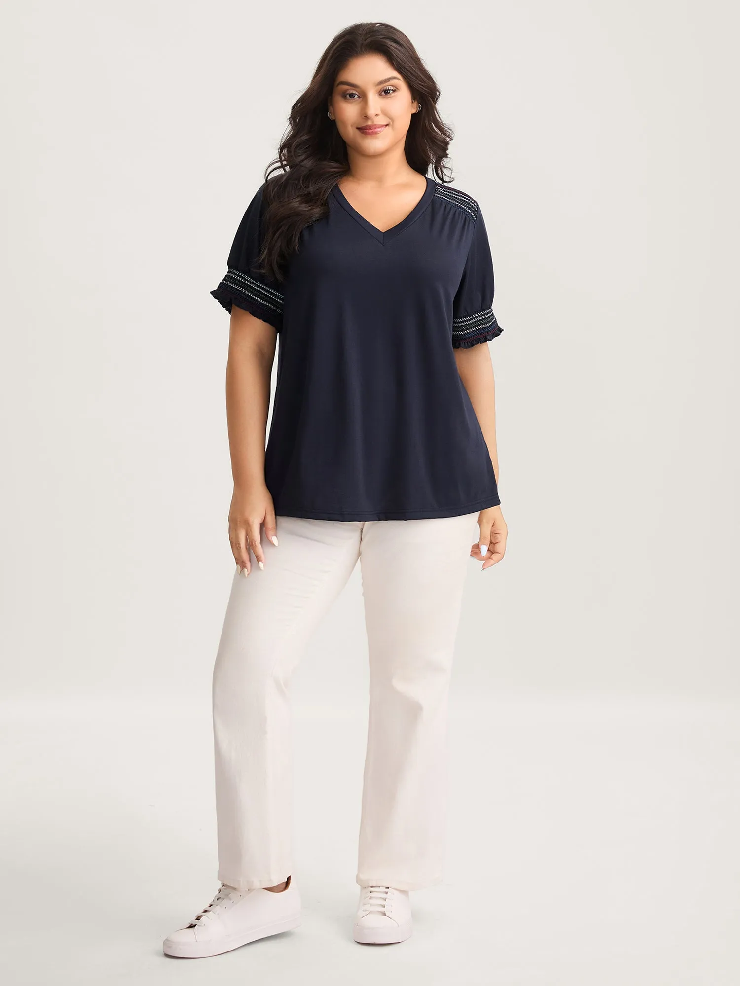Stretchy Colorful Spliced Shirred T-Shirt sold by Bloomchic product image thumbnail 3