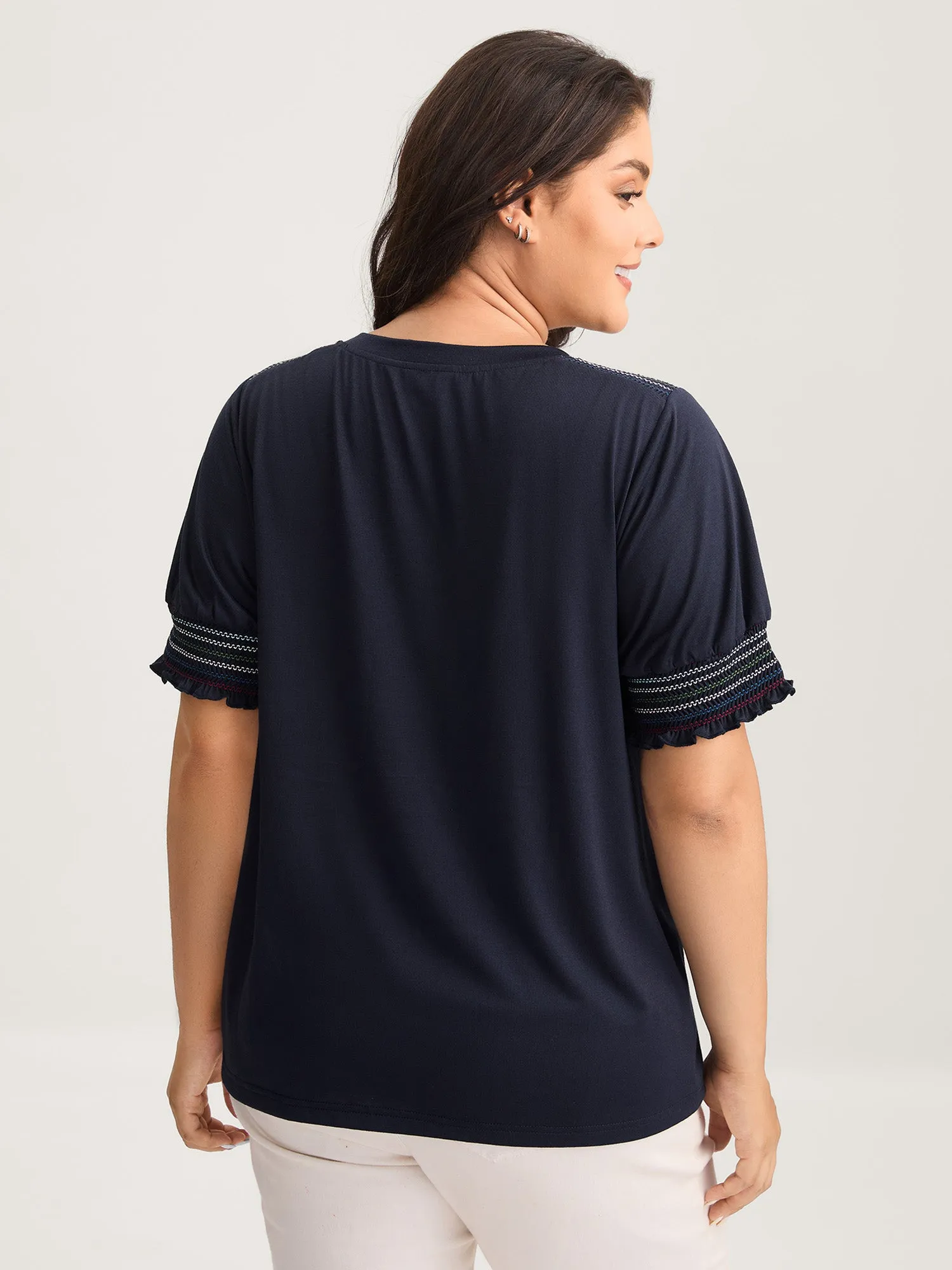 Stretchy Colorful Spliced Shirred T-Shirt sold by Bloomchic product image thumbnail 4