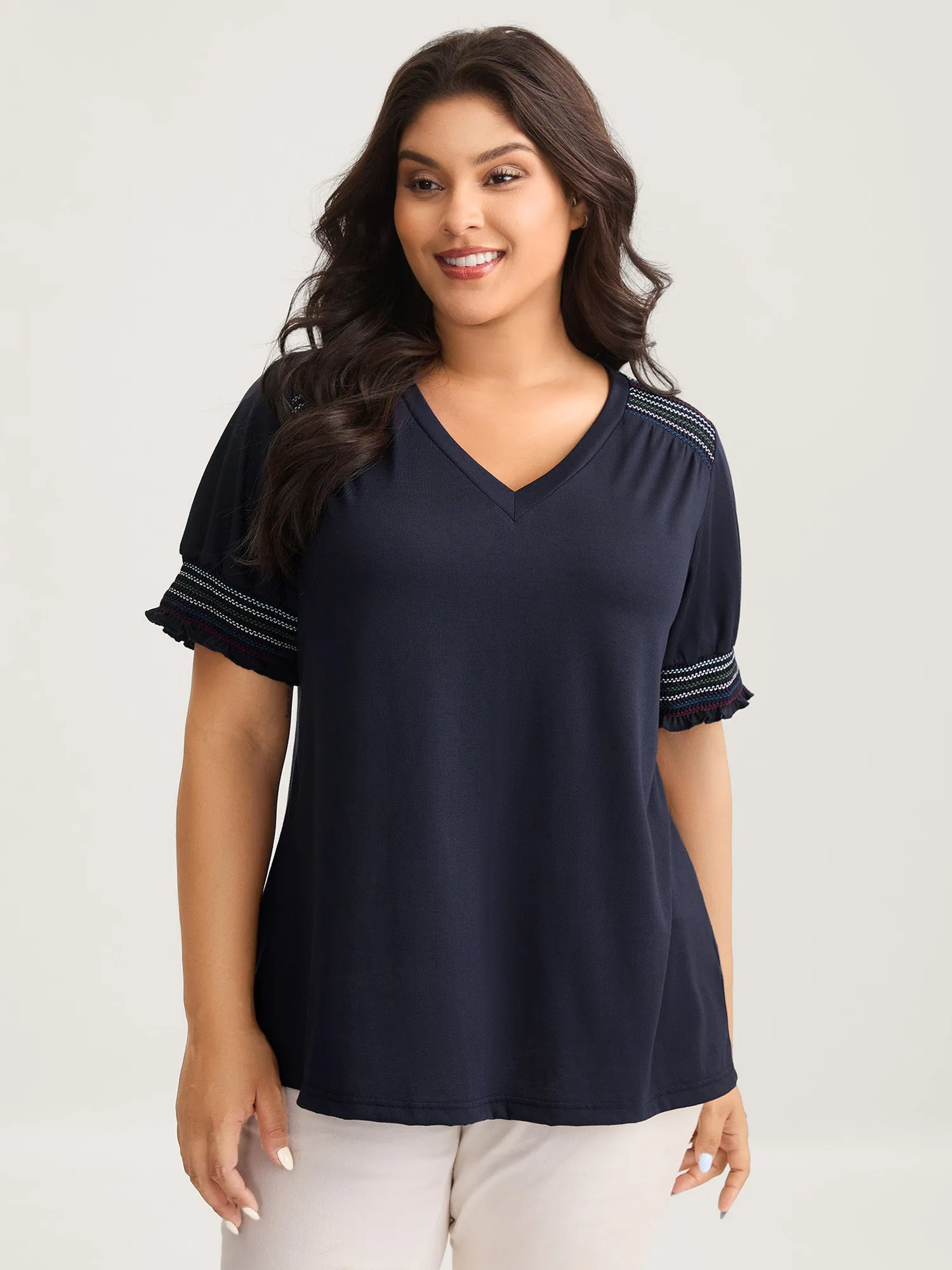 Stretchy Colorful Spliced Shirred T-Shirt sold by Bloomchic product image thumbnail 2