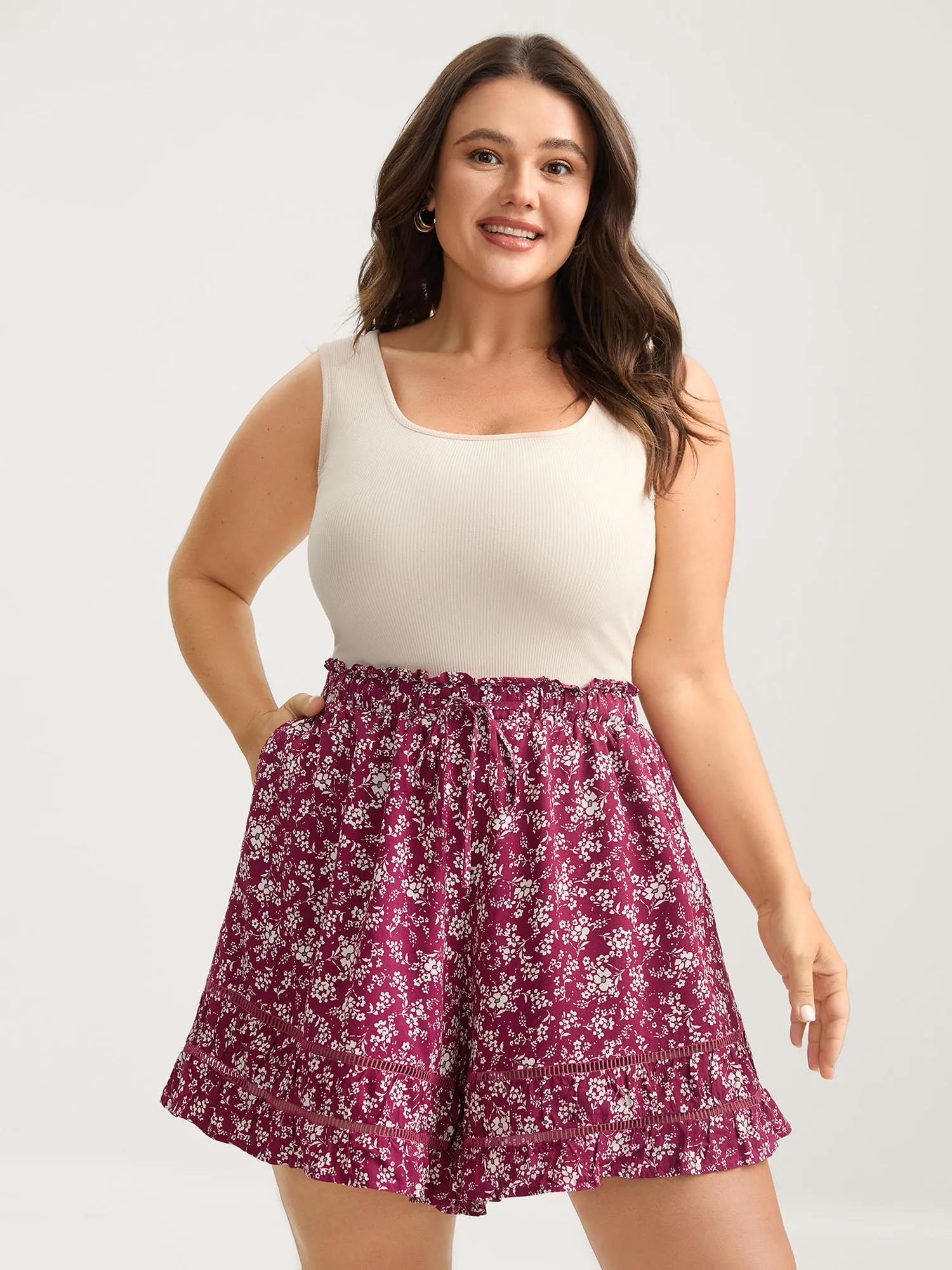 Floral Waist-Tie Wide-Leg Shorts sold by Bloomchic