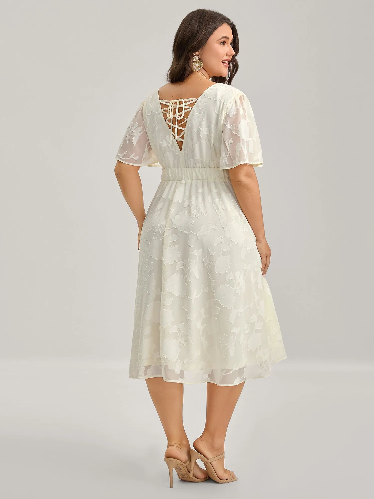 Back Tie-Up Sheer Textured Midi Dress sold by Bloomchic product image thumbnail 4