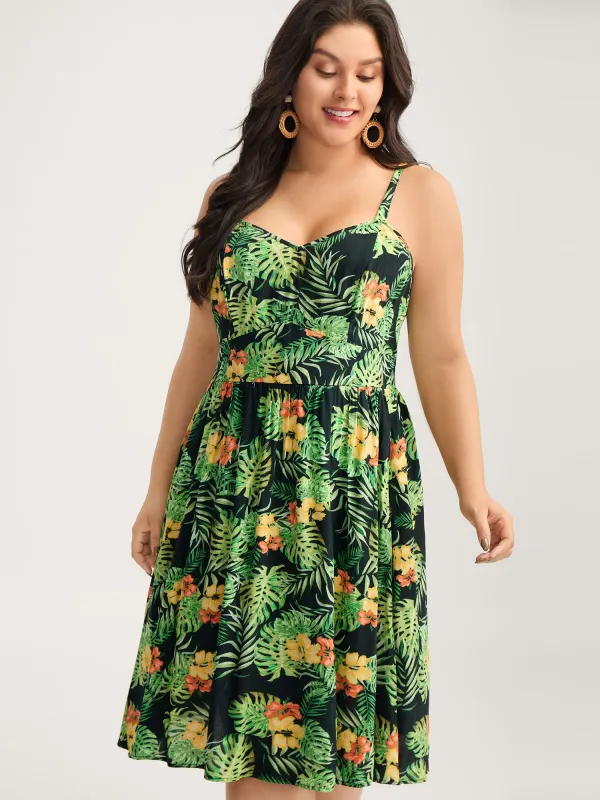 Breezy Tropics Shirred Waist Midi Dress sold by Bloomchic