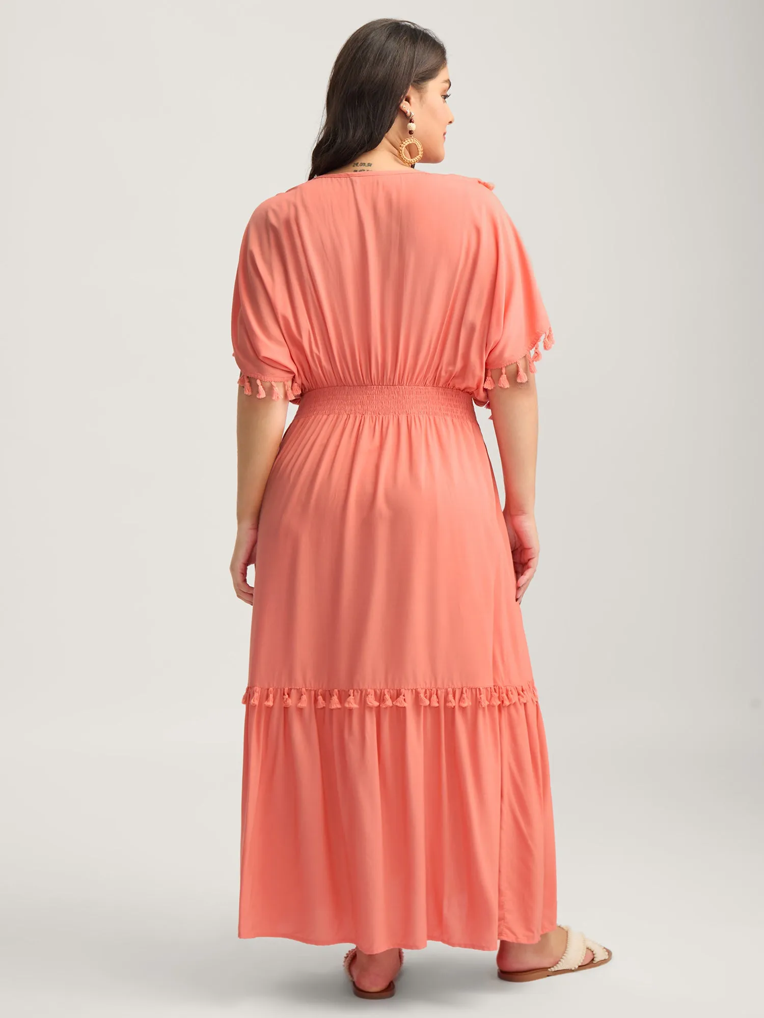 Shirred Waist Tassels Tiered Solid Maxi Dress sold by Bloomchic product image thumbnail 4