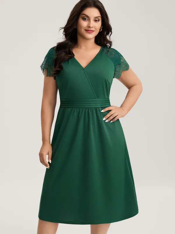 Layered Lace Sleeve Cinched-Waist Midi Dress sold by Bloomchic