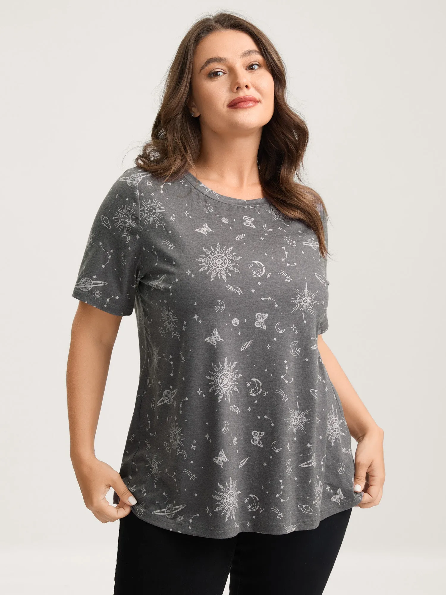 Celestial Print Crew Neck T-Shirt sold by Bloomchic product image thumbnail 2