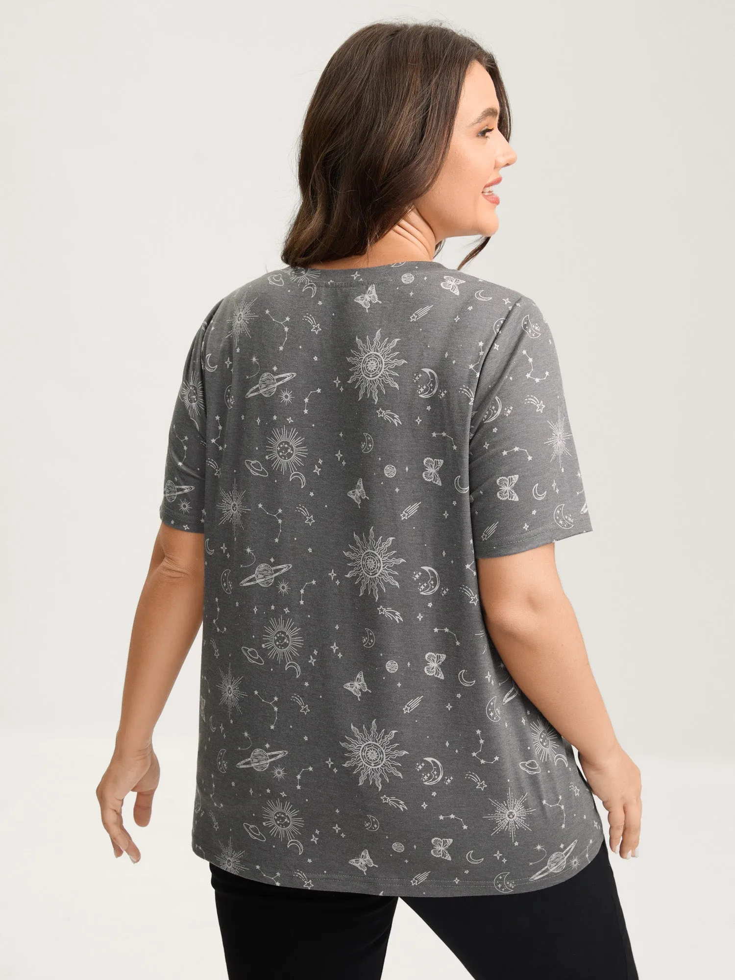 Celestial Print Crew Neck T-Shirt sold by Bloomchic product image thumbnail 4