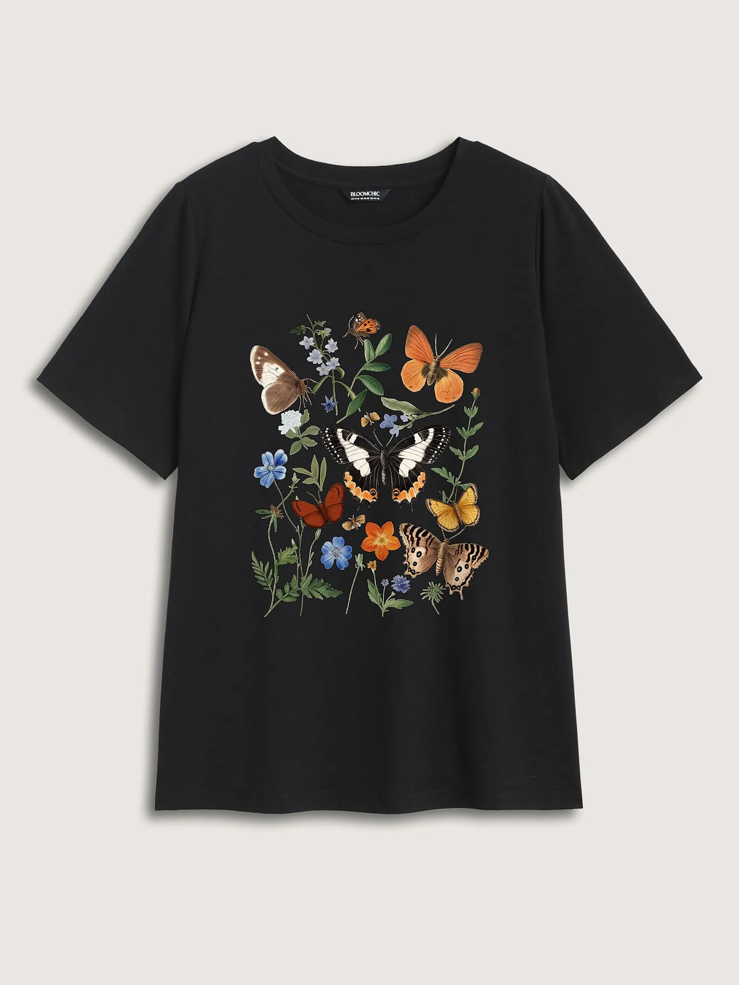Butterfly Garden Print Crew Neck T-Shirt sold by Bloomchic
