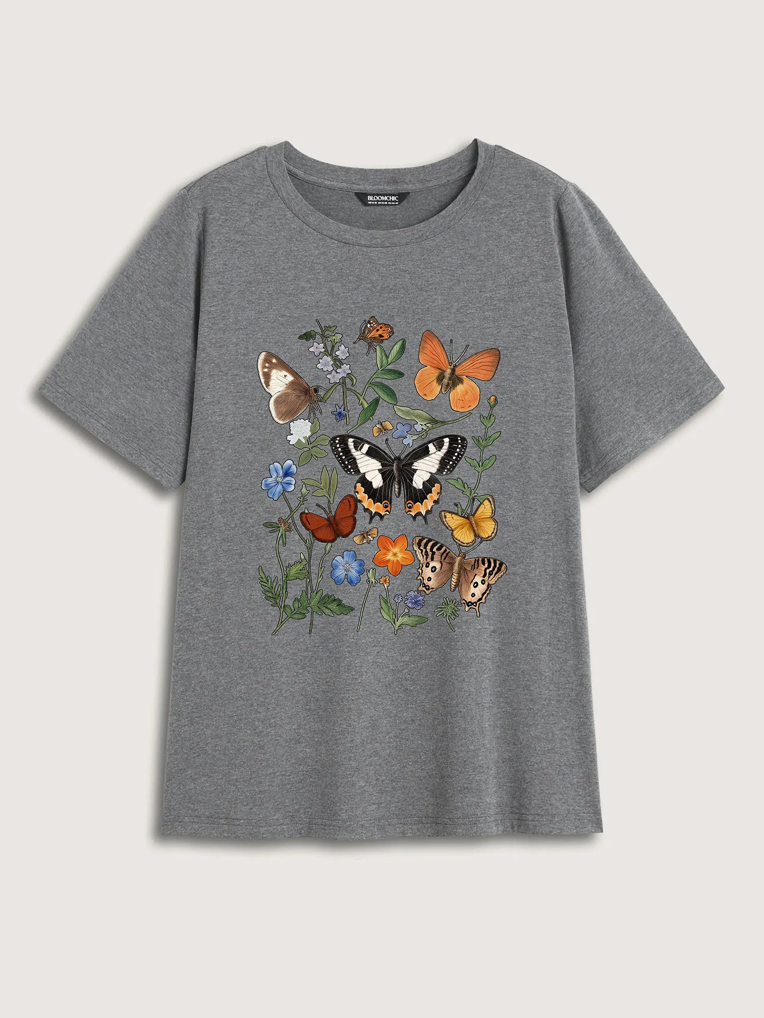 Butterfly Garden Print Crew Neck T-Shirt sold by Bloomchic product image thumbnail 5
