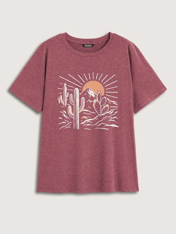 Sunrise Desert Print Round Neck T-Shirt sold by Bloomchic