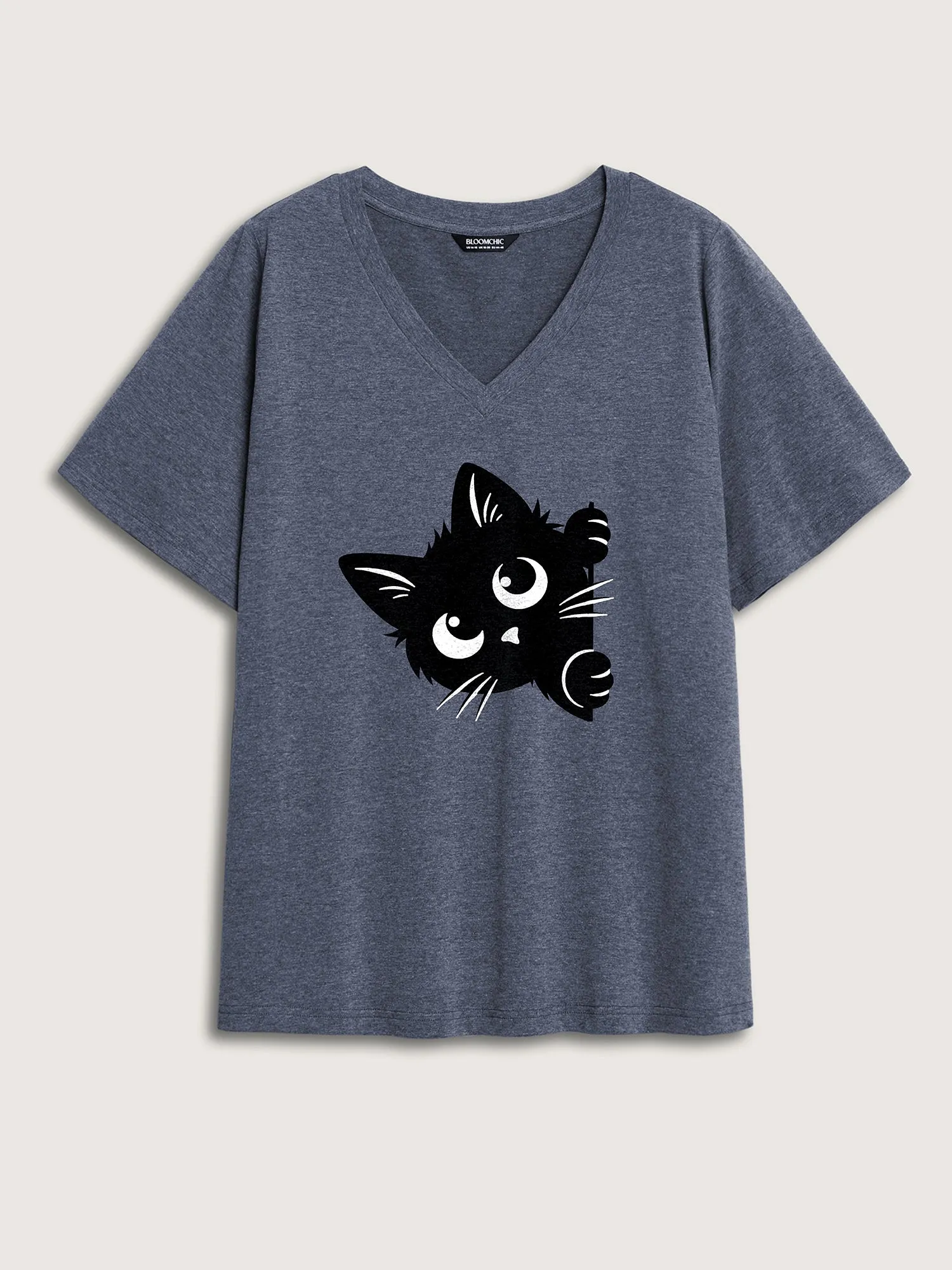 Hey Cat V-Neck Solid T-Shirt sold by Bloomchic product image thumbnail 5