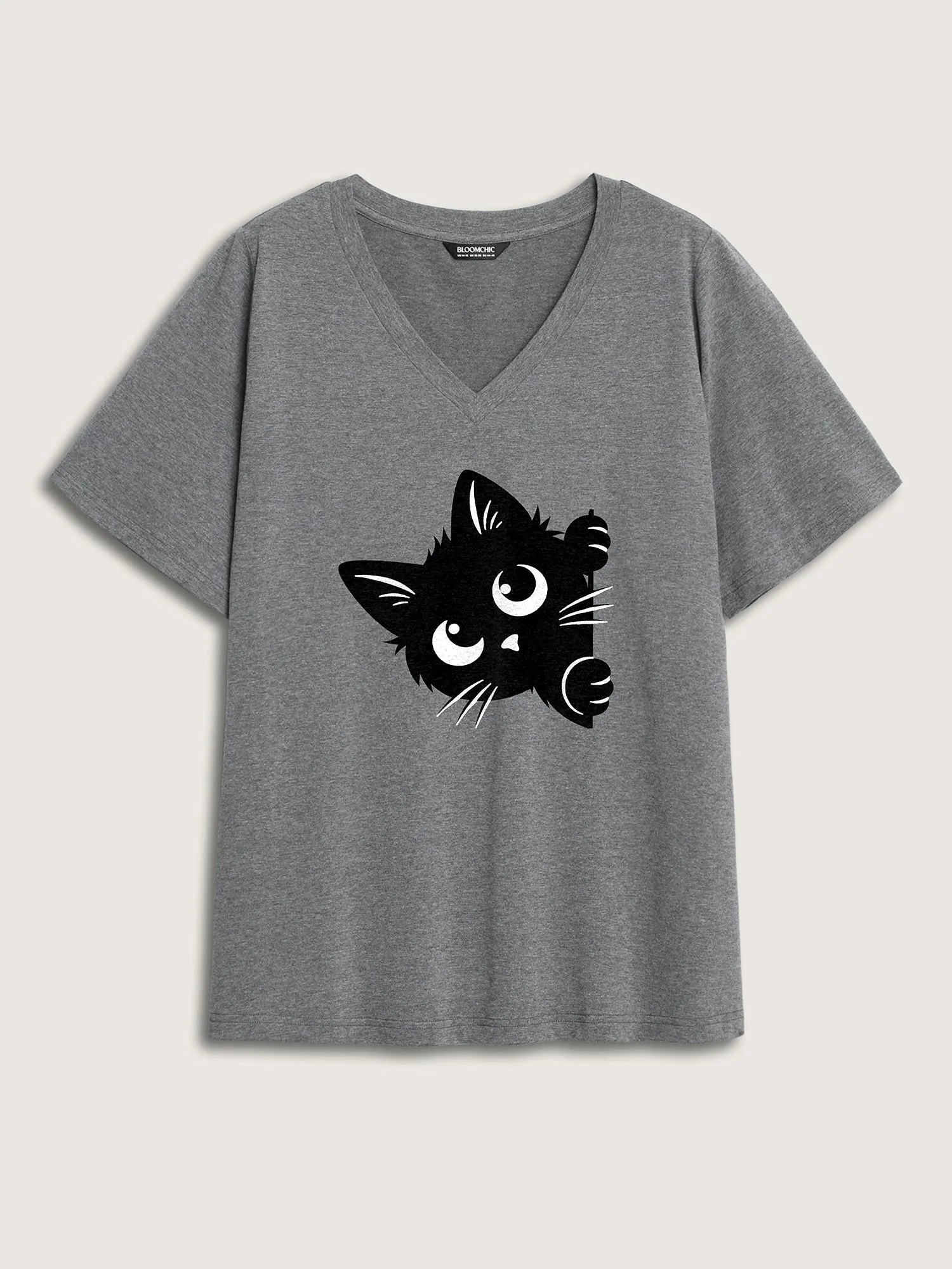 Hey Cat V-Neck Solid T-Shirt sold by Bloomchic