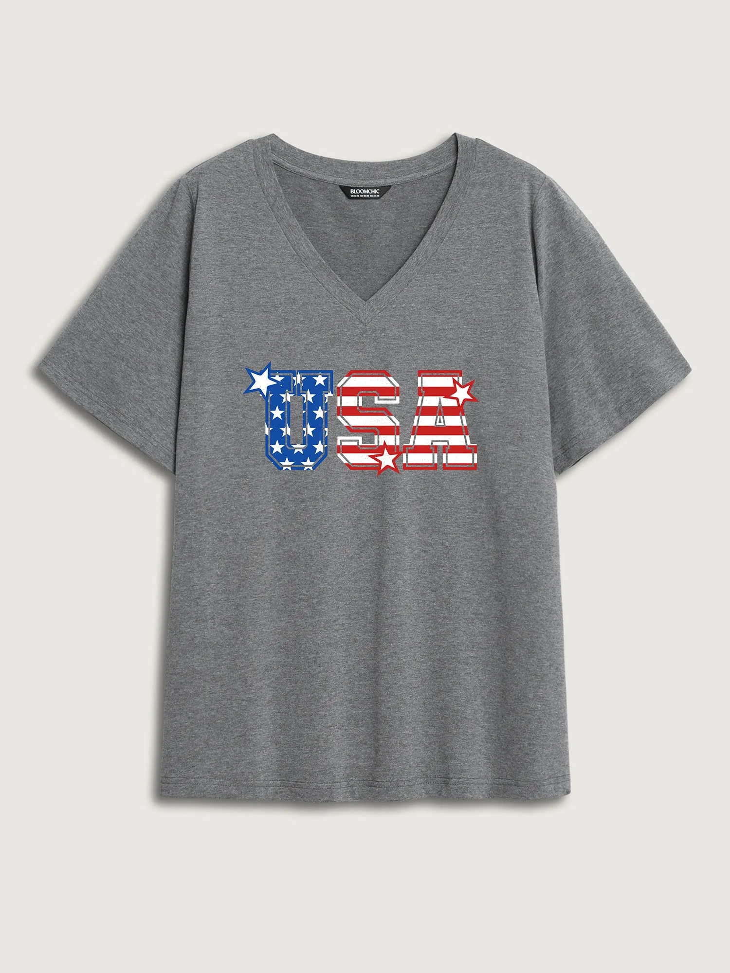 Stars and Stripes V-Neck Solid T-Shirt sold by Bloomchic product image thumbnail 5