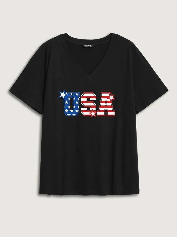 Stars and Stripes V-Neck Solid T-Shirt sold by Bloomchic