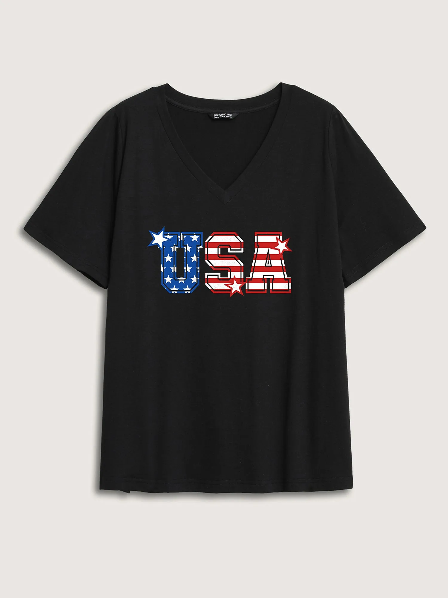Stars and Stripes V-Neck Solid T-Shirt sold by Bloomchic