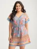 Bright Floral Print Waist-Tie Romper sold by Bloomchic