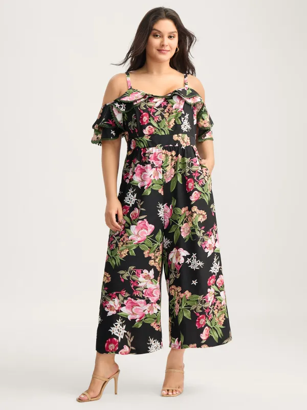 Floral Print Off-Shoulder Wide-Leg Jumpsuit sold by Bloomchic