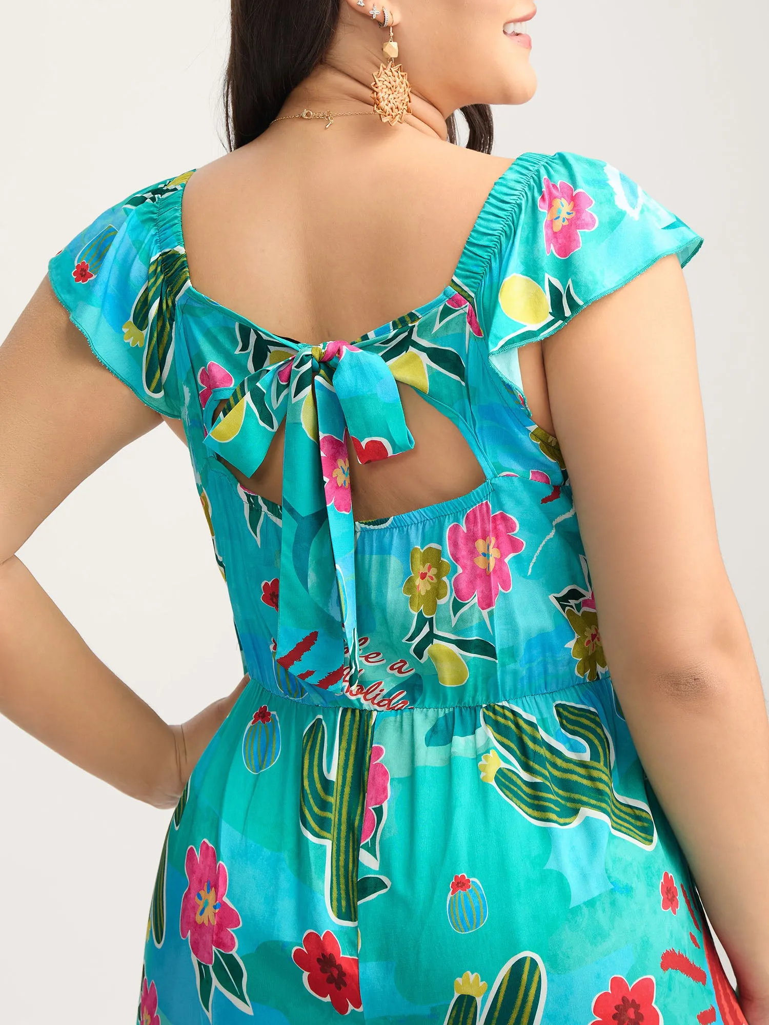 Cactus Holiday Print Cut-Out Back Jumpsuit sold by Bloomchic product image thumbnail 3